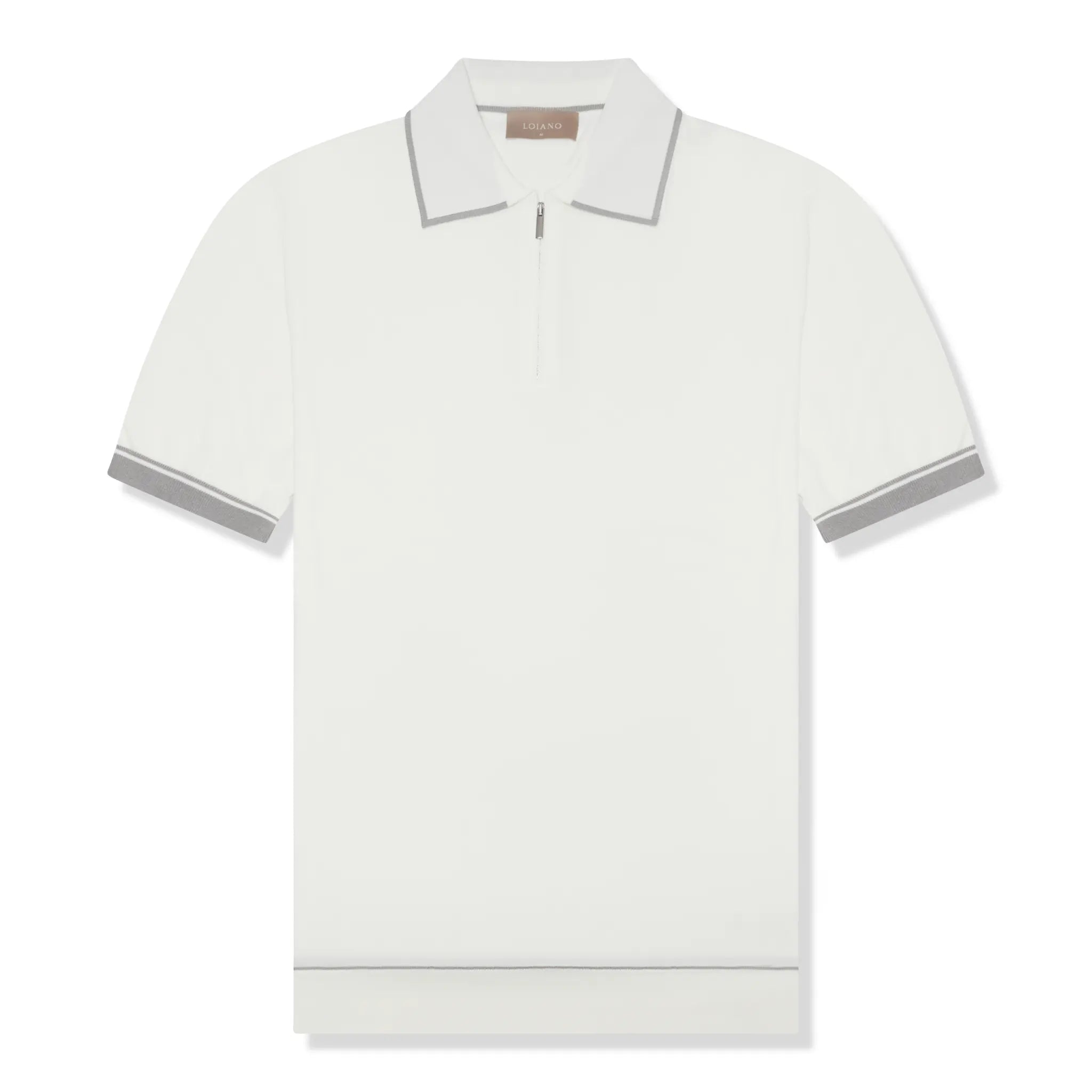 Front View of Loiano Rayon Knit White Polo Shirt