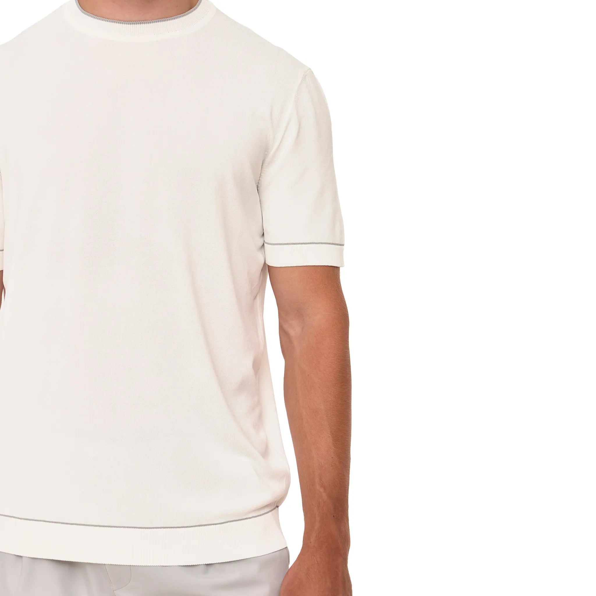 Detailed Front View of Loiano Rayon Knit White T-Shirt