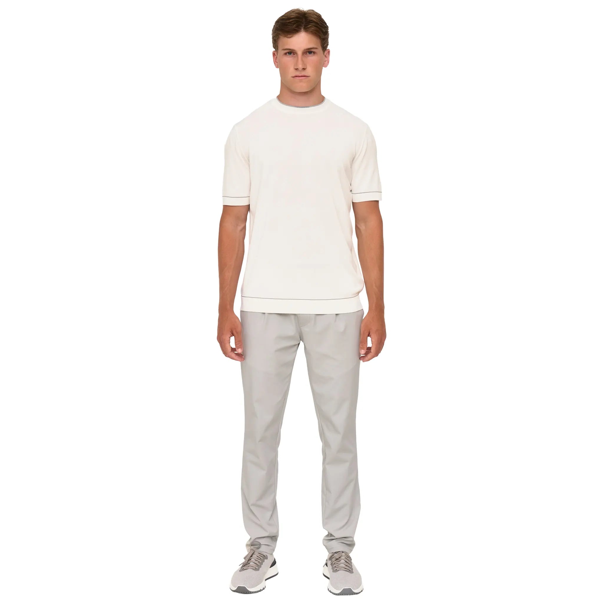 Detailed Model View of Loiano Rayon Knit White T-Shirt