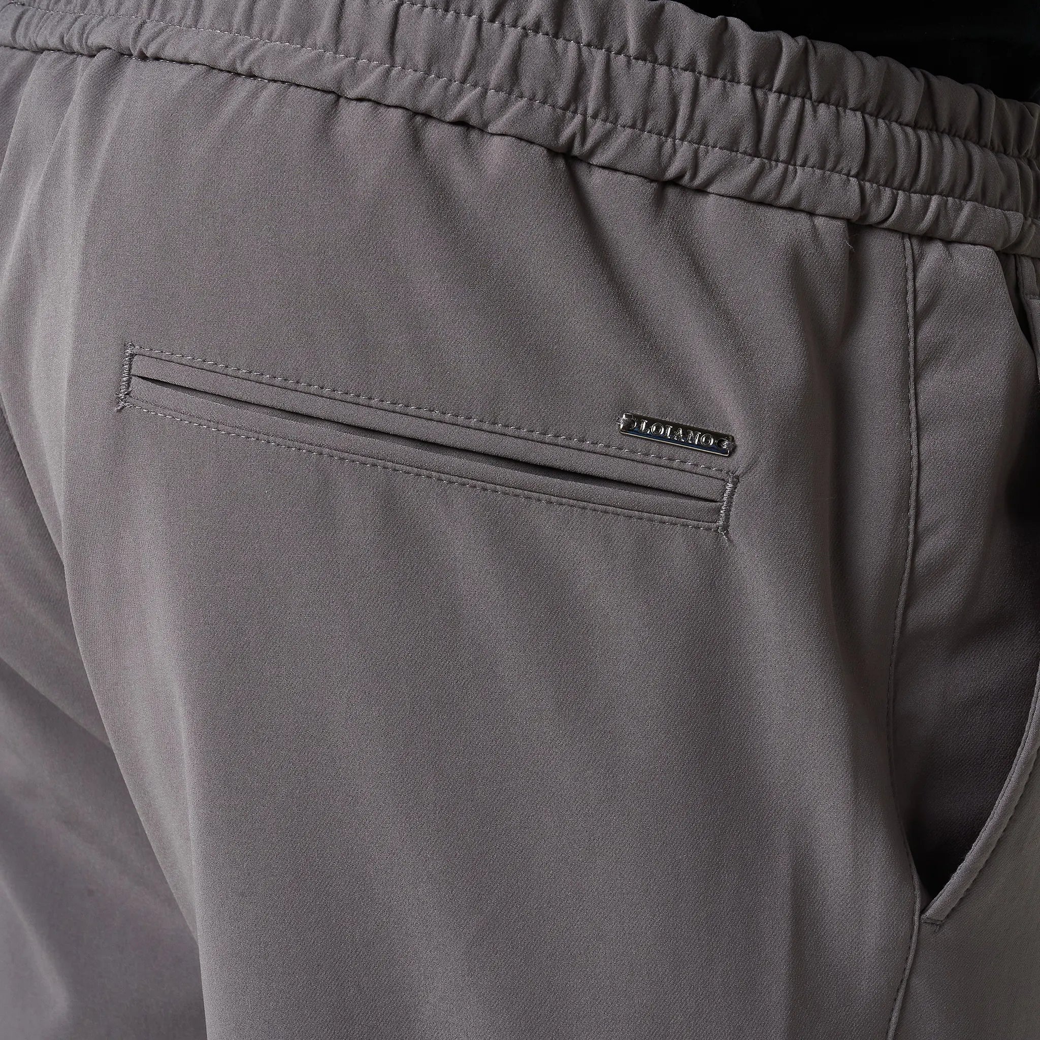 Detailed Back View of Loiano Tech Dark Grey Trousers
