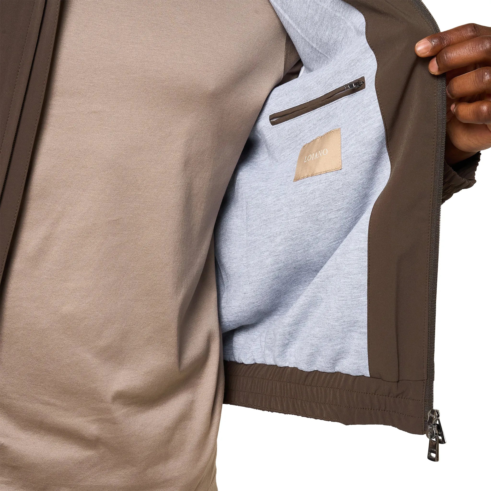 Detailed View of Loiano Tech Khaki Jacket