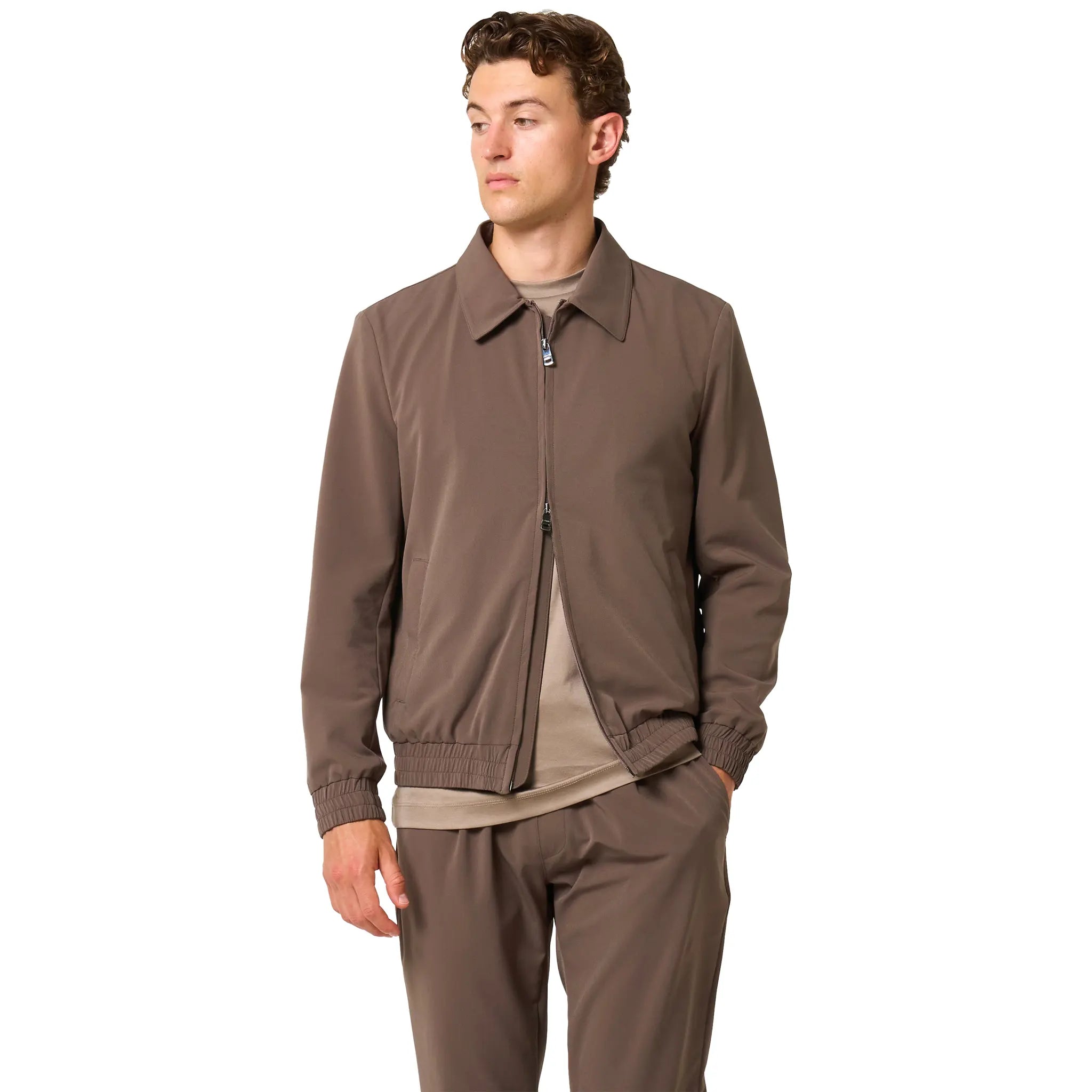 Front View of Loiano Tech Taupe Jacket