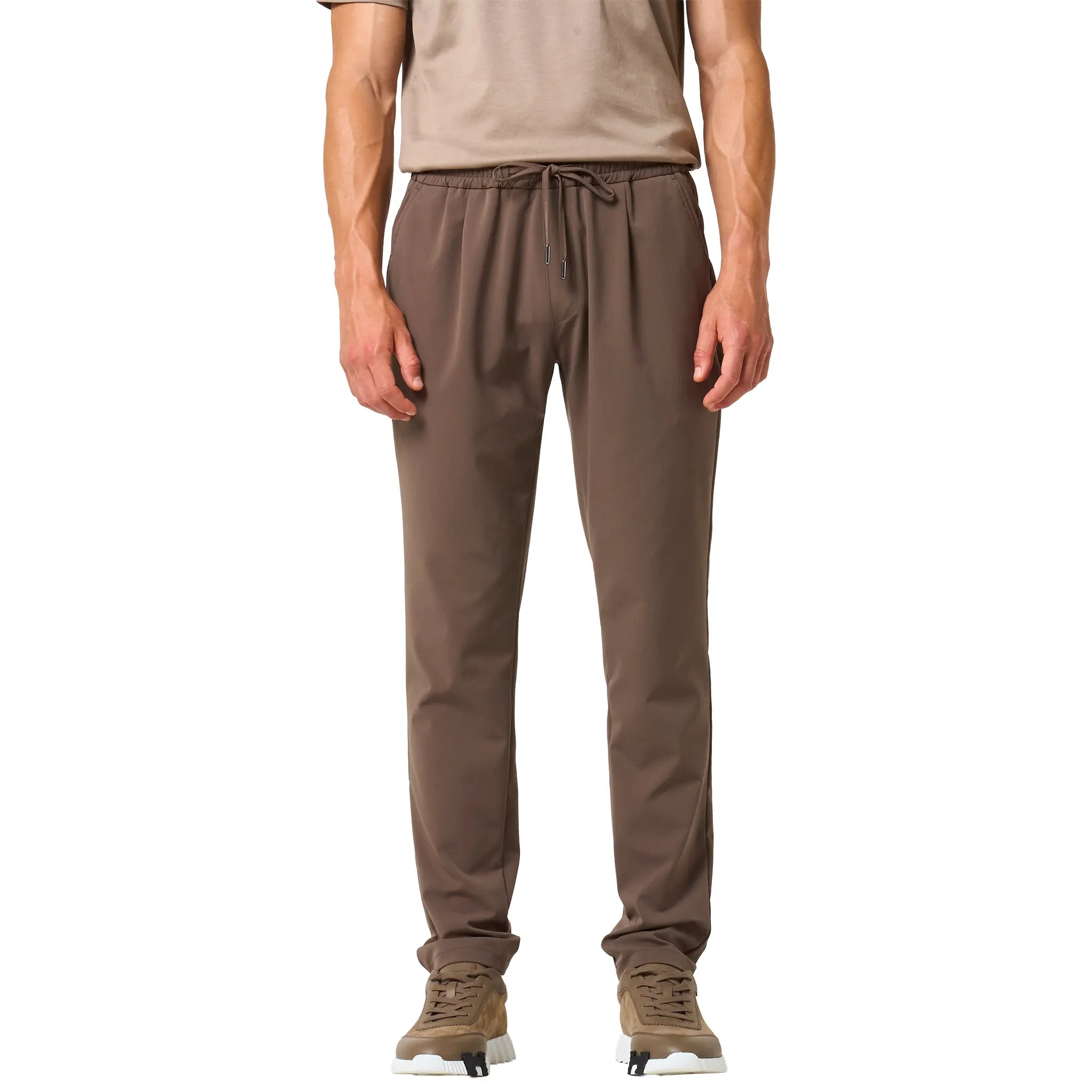 Front View of Loiano Tech Taupe Trousers