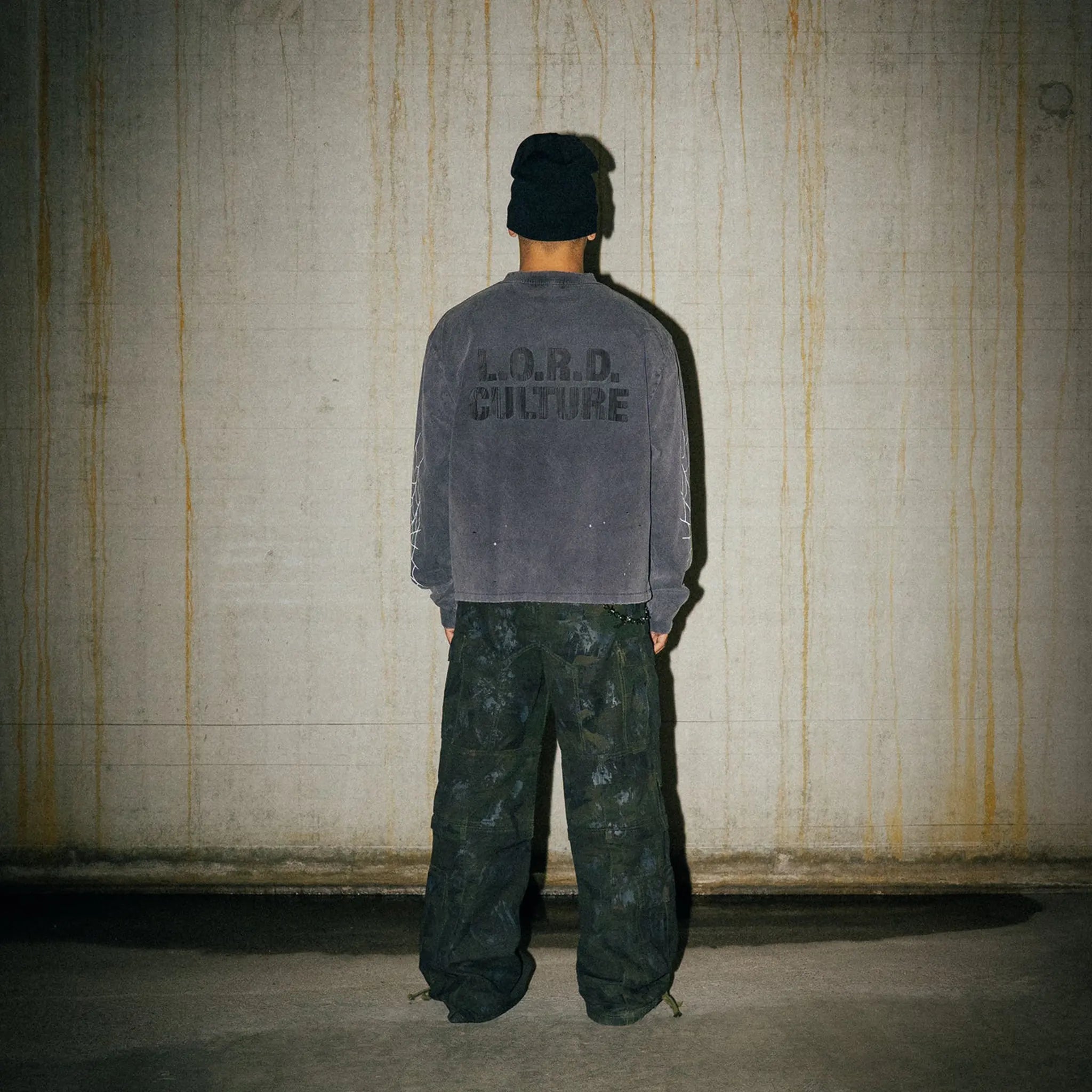 Back View of Lord Culture Destroy L/S Washed Black T-Shirt