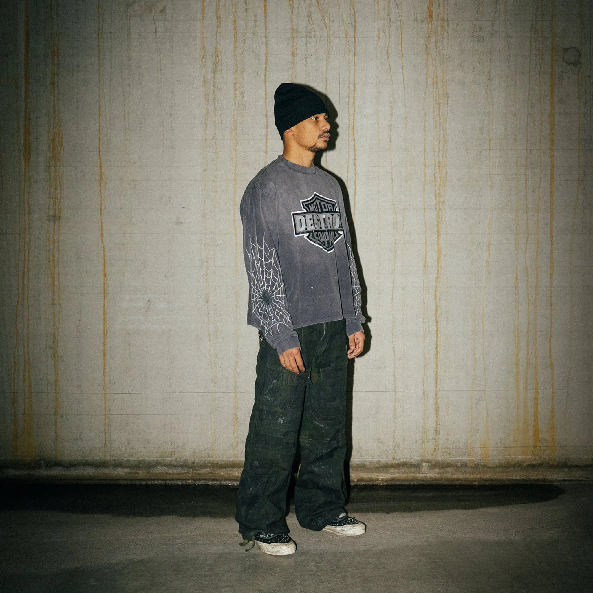 Front Side View of Lord Culture Destroy L/S Washed Black T-Shirt