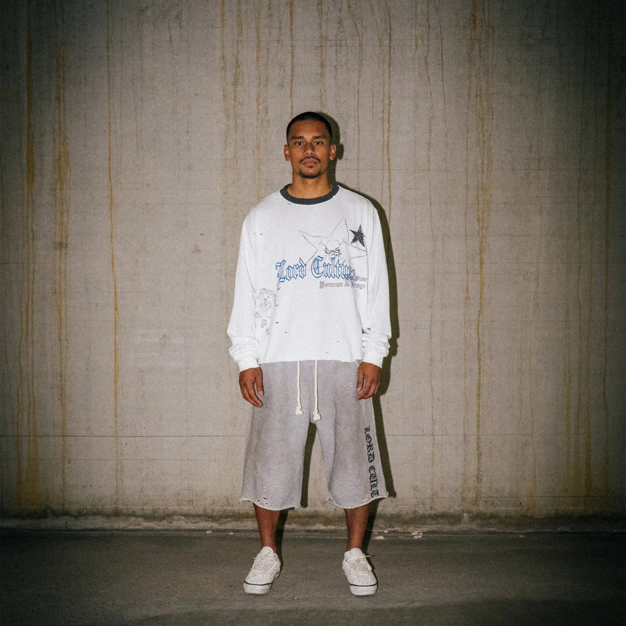 Model View of Lord Culture Grey Shorts