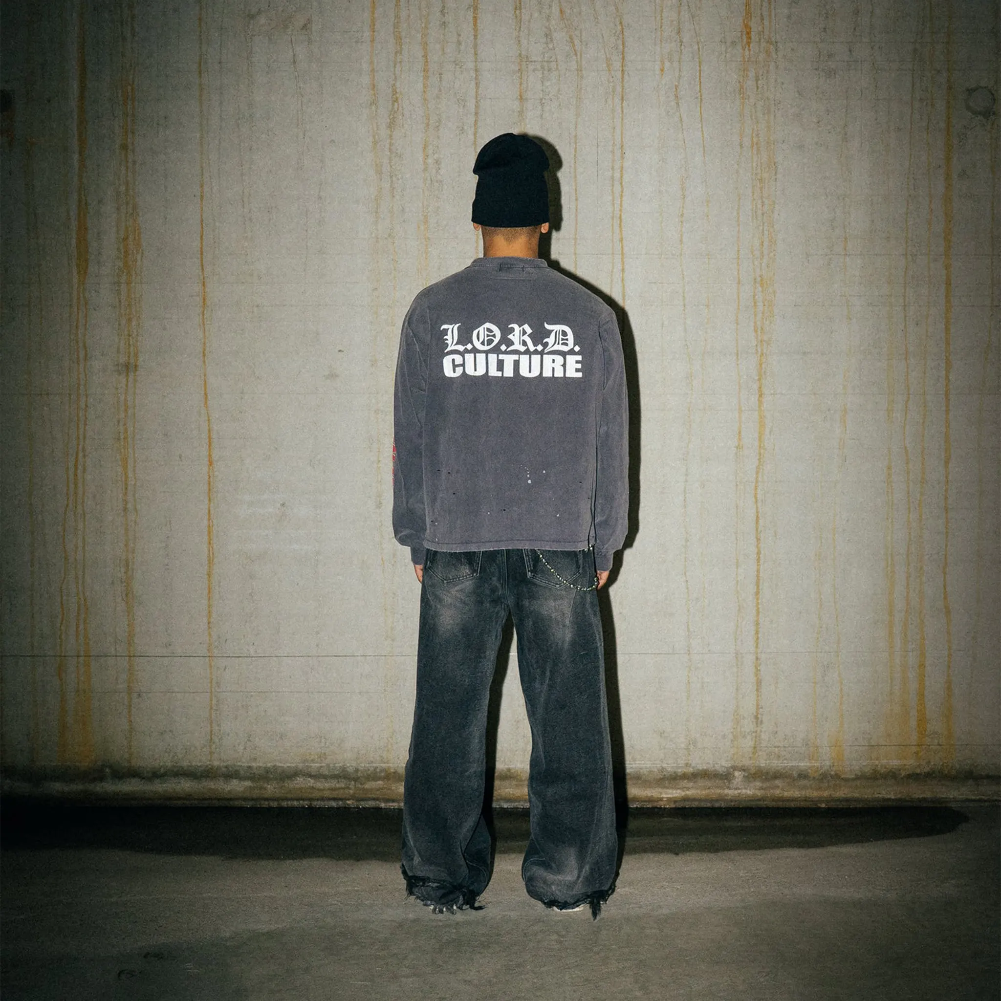 Back View of Lord Culture Soil L/S Washed Black T-Shirt