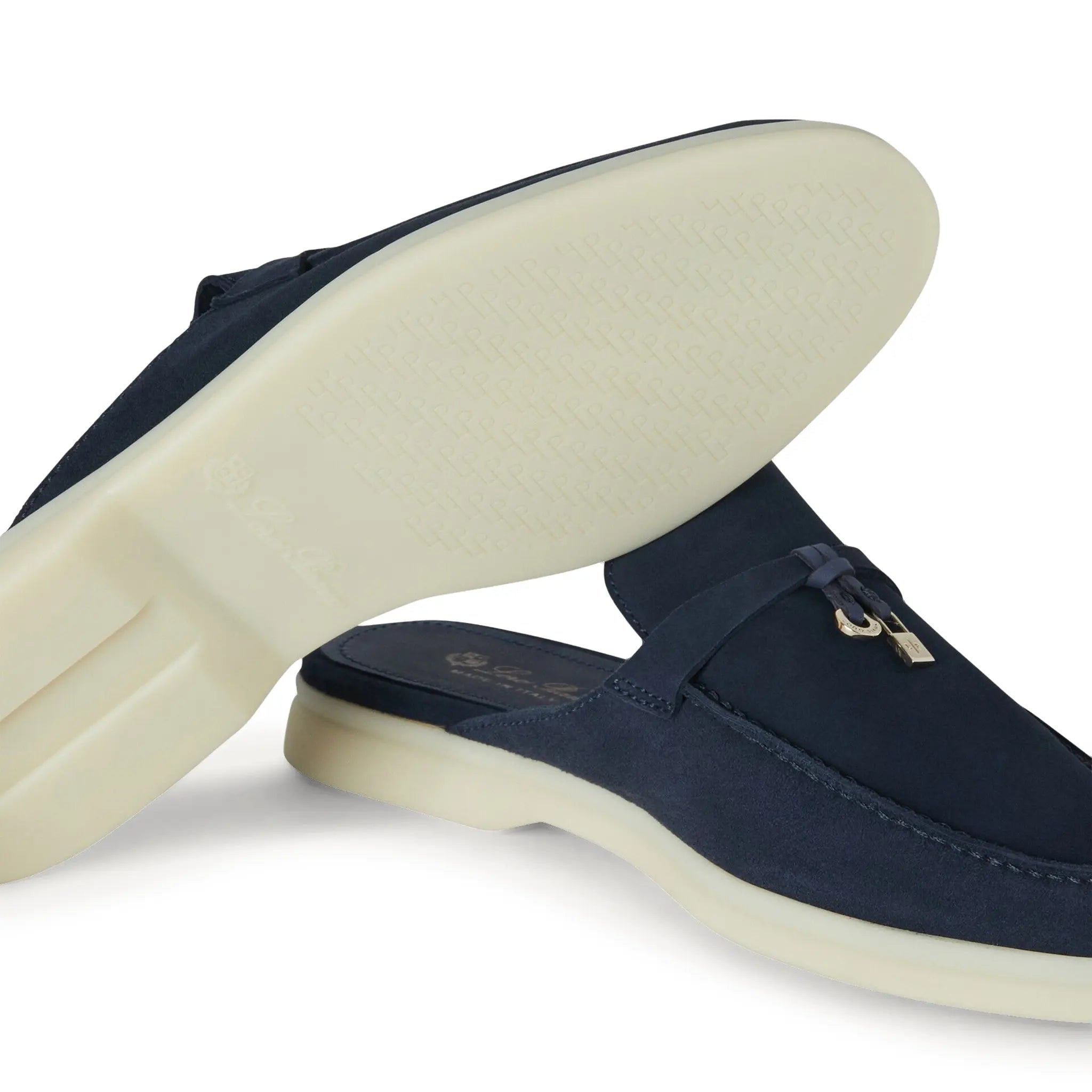 Sole View of Loro Piana Babouche Walk Suede Argo Blue Melange Loafers FAI1543_W948