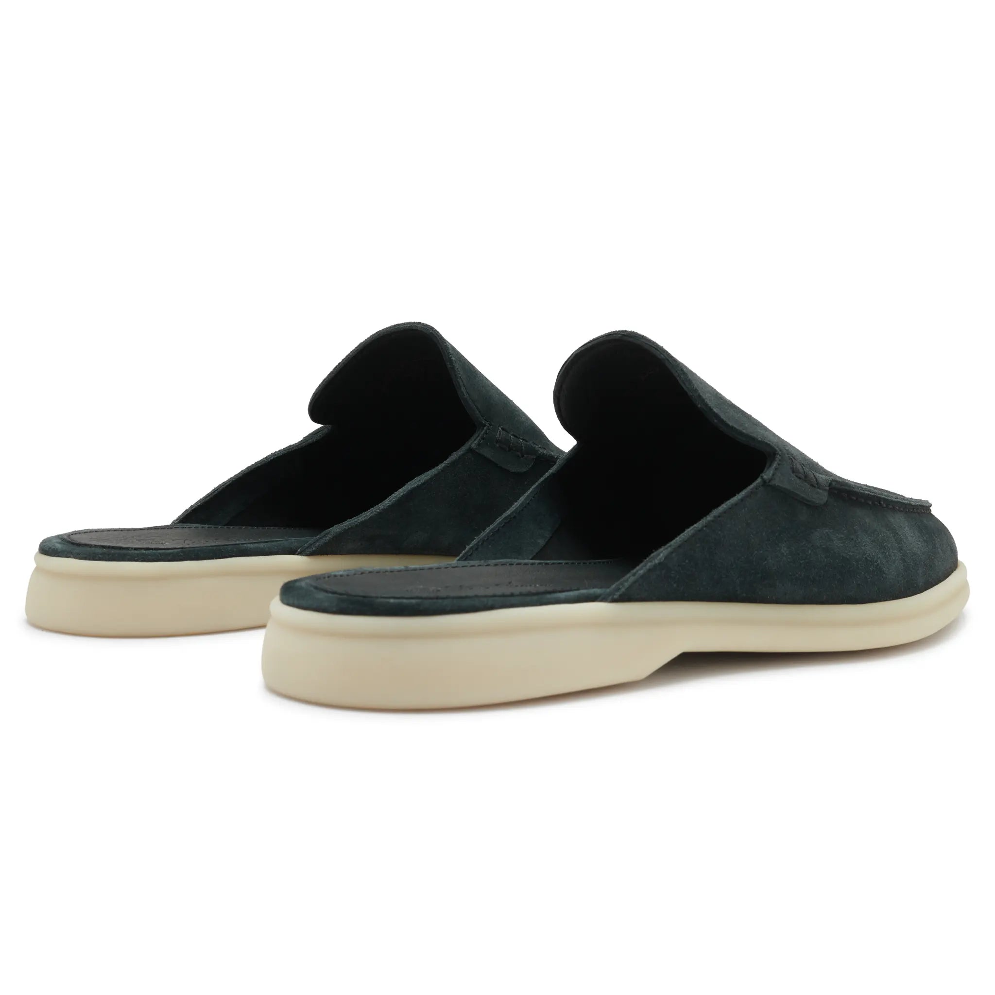 Back Side View of Loro Piana Babouche Walk Suede Dark Green Loafers FAM3488_50SL