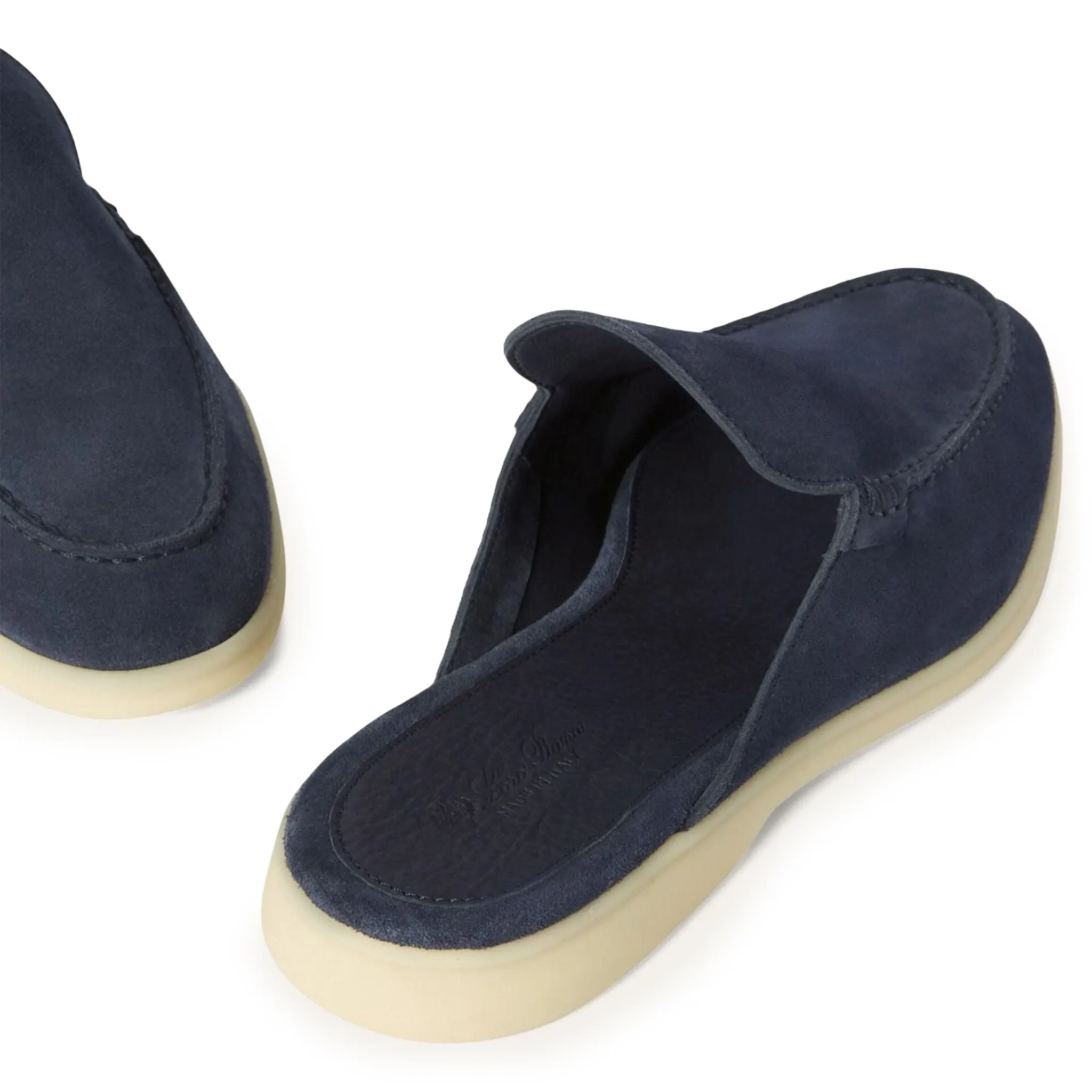 Back Side View of Loro Piana Babouche Walk Suede Racing Blue Loafers FAM3488-W0UC