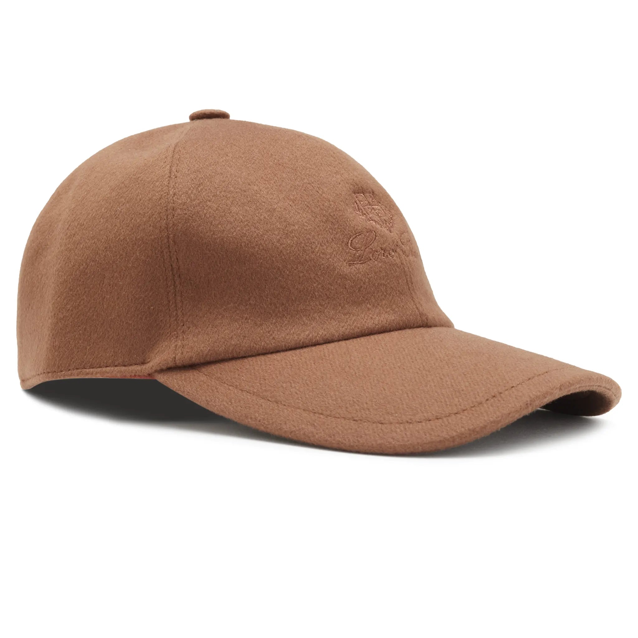 Front View of Loro Piana Cashmere Storm System Velvet Brown Baseball Cap FAF8520_E251