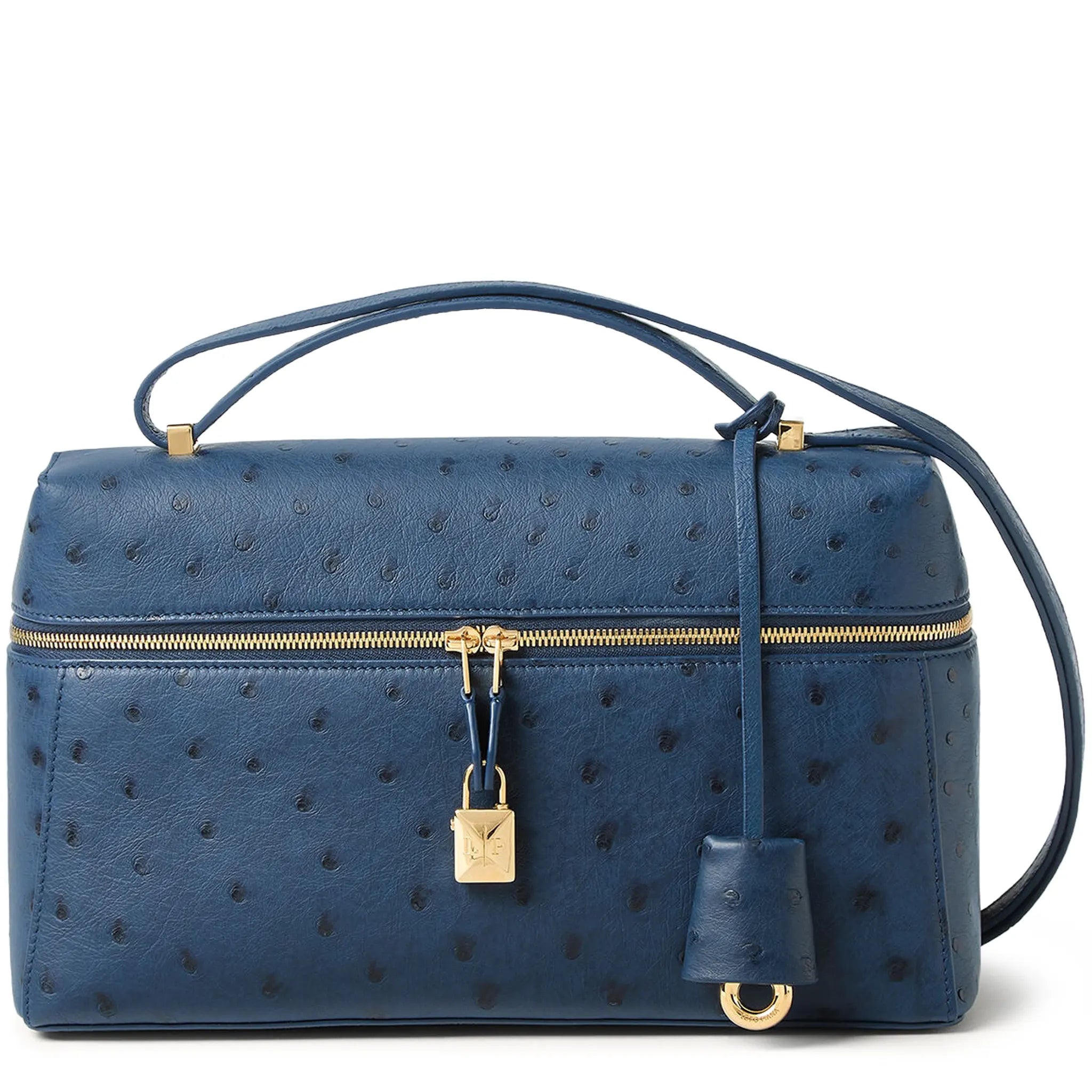 Front View of Loro Piana Extra Bag L27 Ostrich Leather Ocean Heart Sun Gold Shoulder Bag FAO0975_W1EH