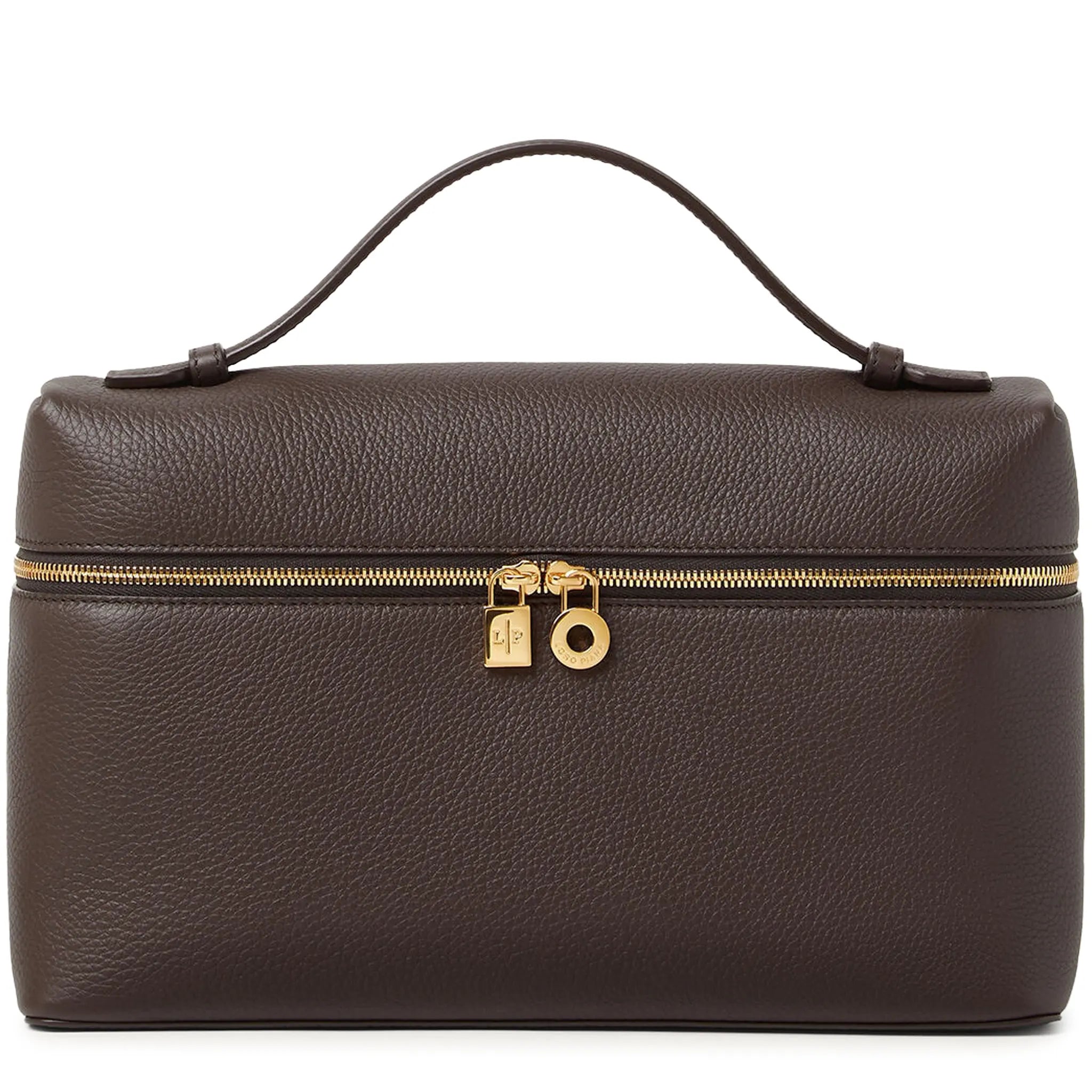 Front View of Loro Piana Extra Pocket L19 Dark Chocolate Sun Gold Shoulder Bag FAN4045_H0TO