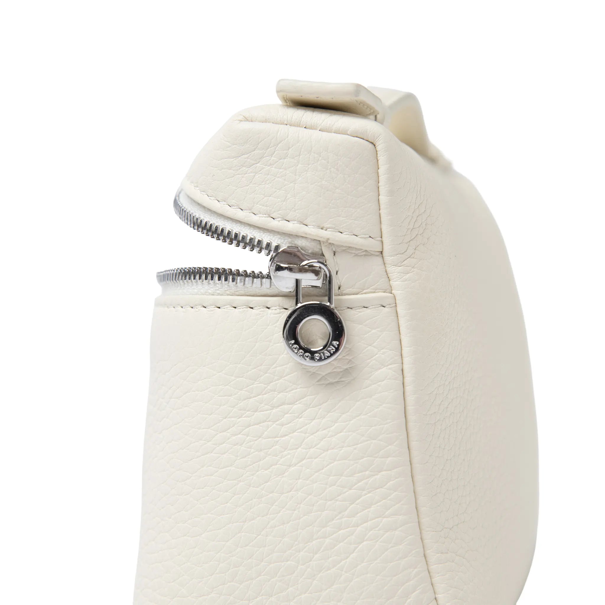 Detailed Zip Side View of Loro Piana Extra Pocket L19 Light Beige Shoulder Bag