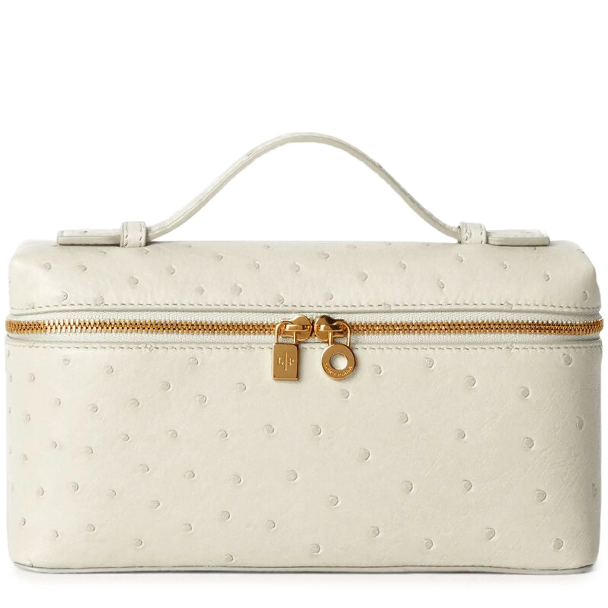 Front View of Loro Piana Extra Pocket L19 Ostrich Leather Whisper White Sun Gold Shoulder Bag FAN4199_108U