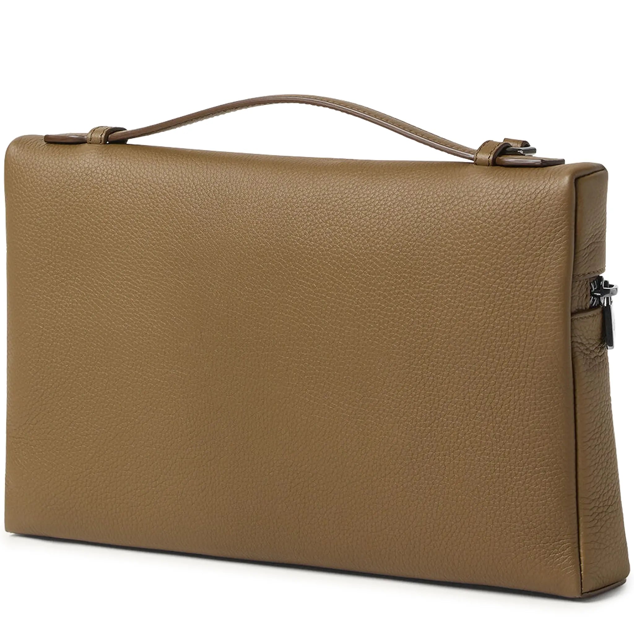 Back Side View of Loro Piana Extra Pouch L29 Calfskin Salty Capers Onyx FAN9085_51BD