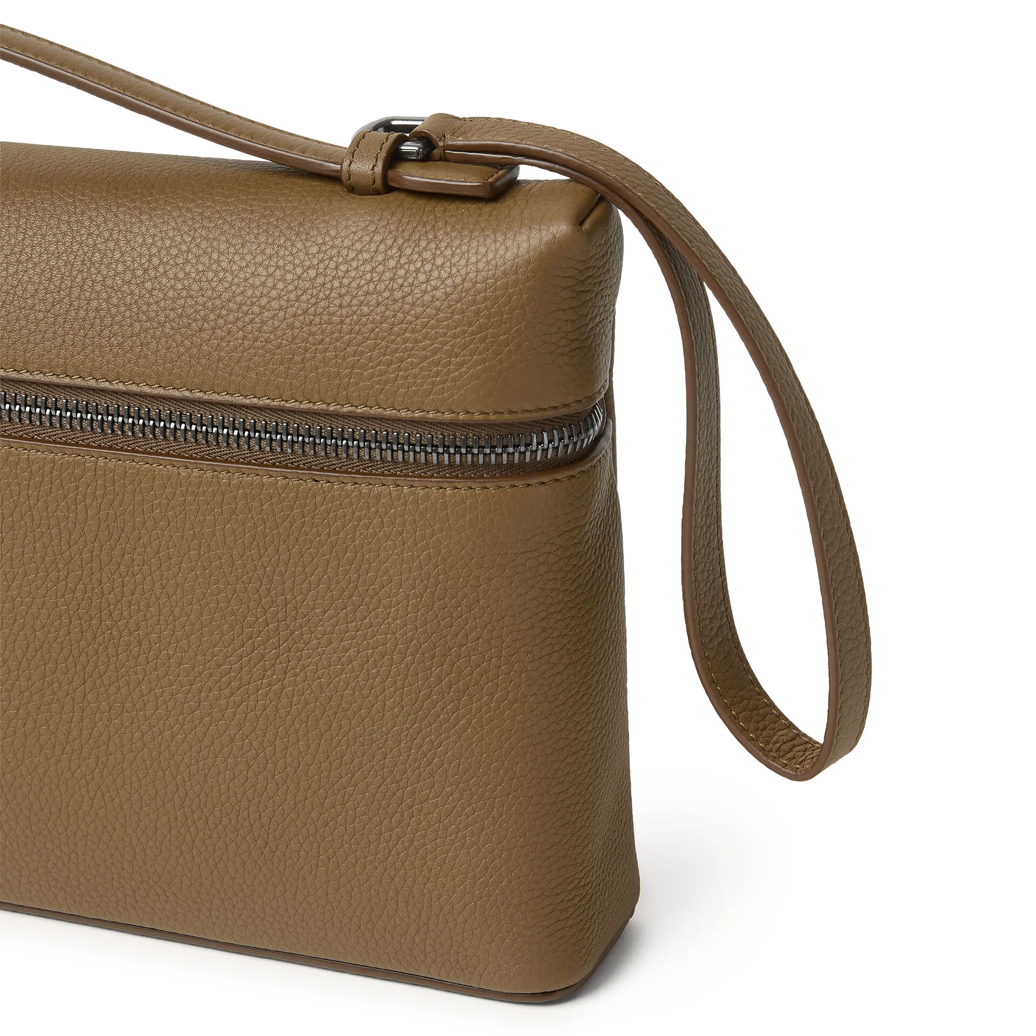 Front Side View of Loro Piana Extra Pouch L29 Calfskin Salty Capers Onyx FAN9085_51BD