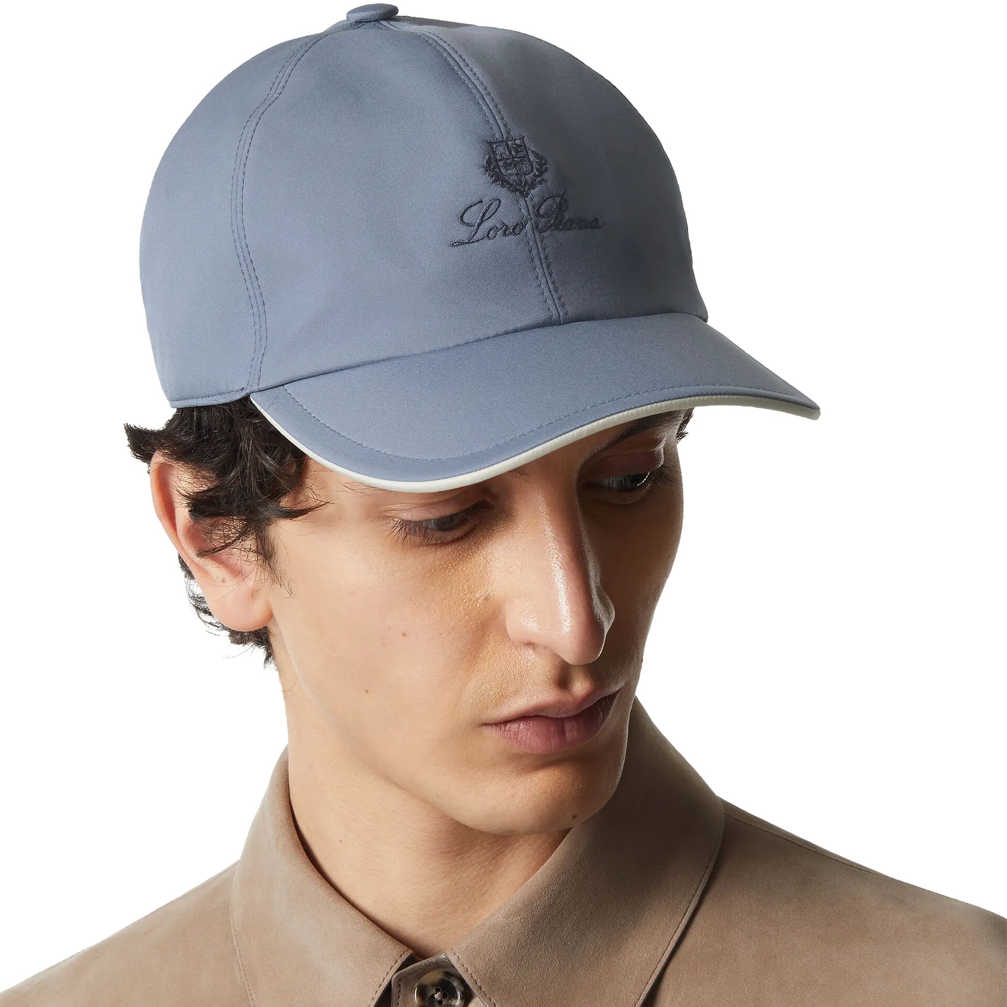 Front View of Loro Piana Microfibre Storm System Blurred Clouds Ivory Baseball Cap FAP9958_B5U9