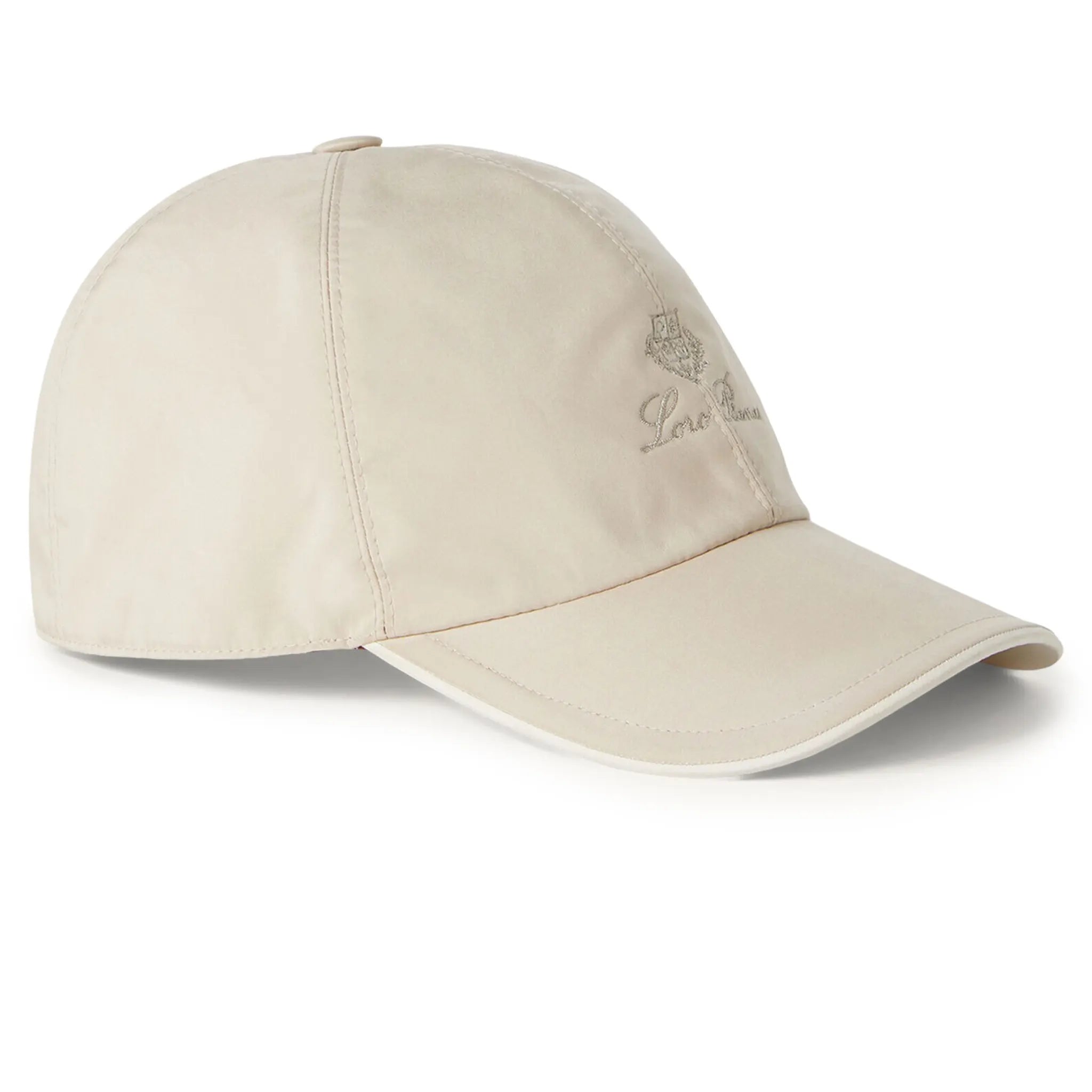 Front Side View of Loro Piana Microfibre Storm System Sand Shell Ivory Baseball Cap FAP9958_B3NM