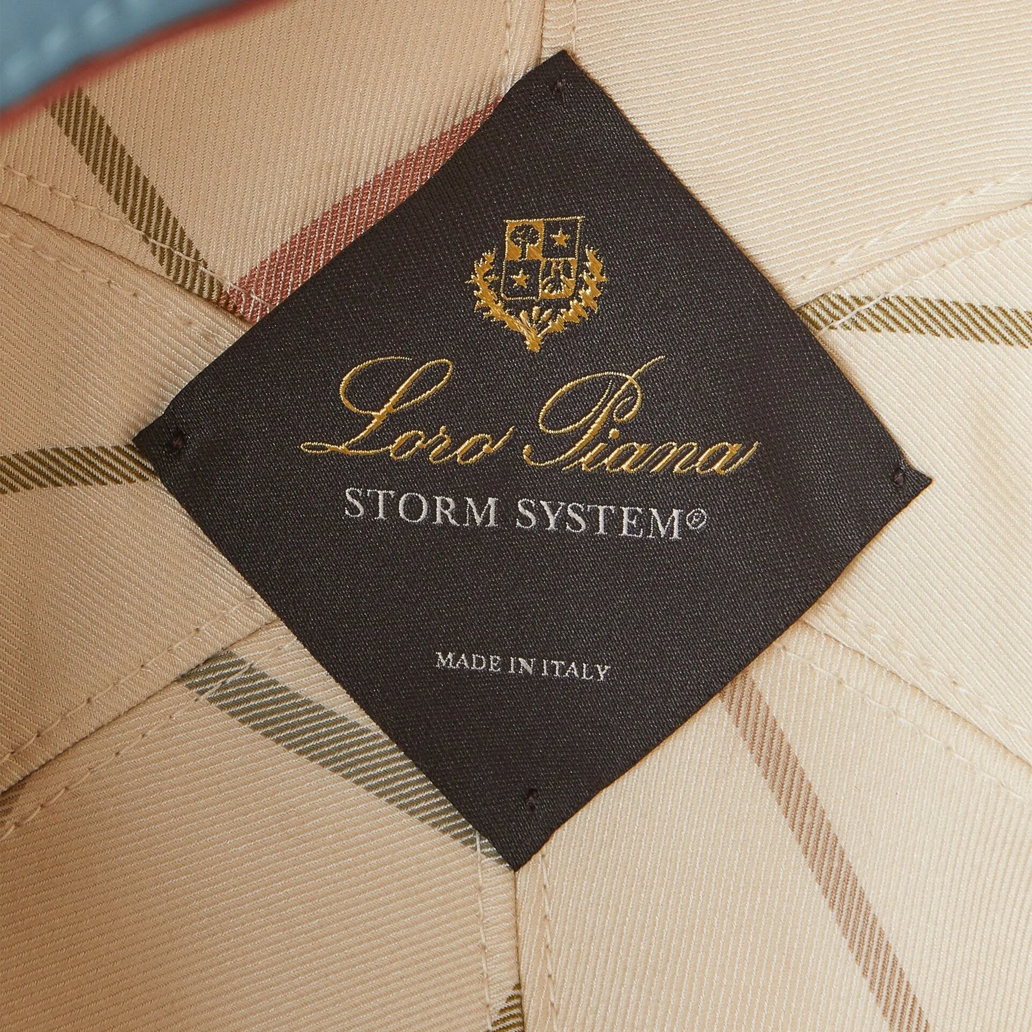 Detail view of Loro Piana Microfibre Storm System Seaweed Ivory Baseball Cap