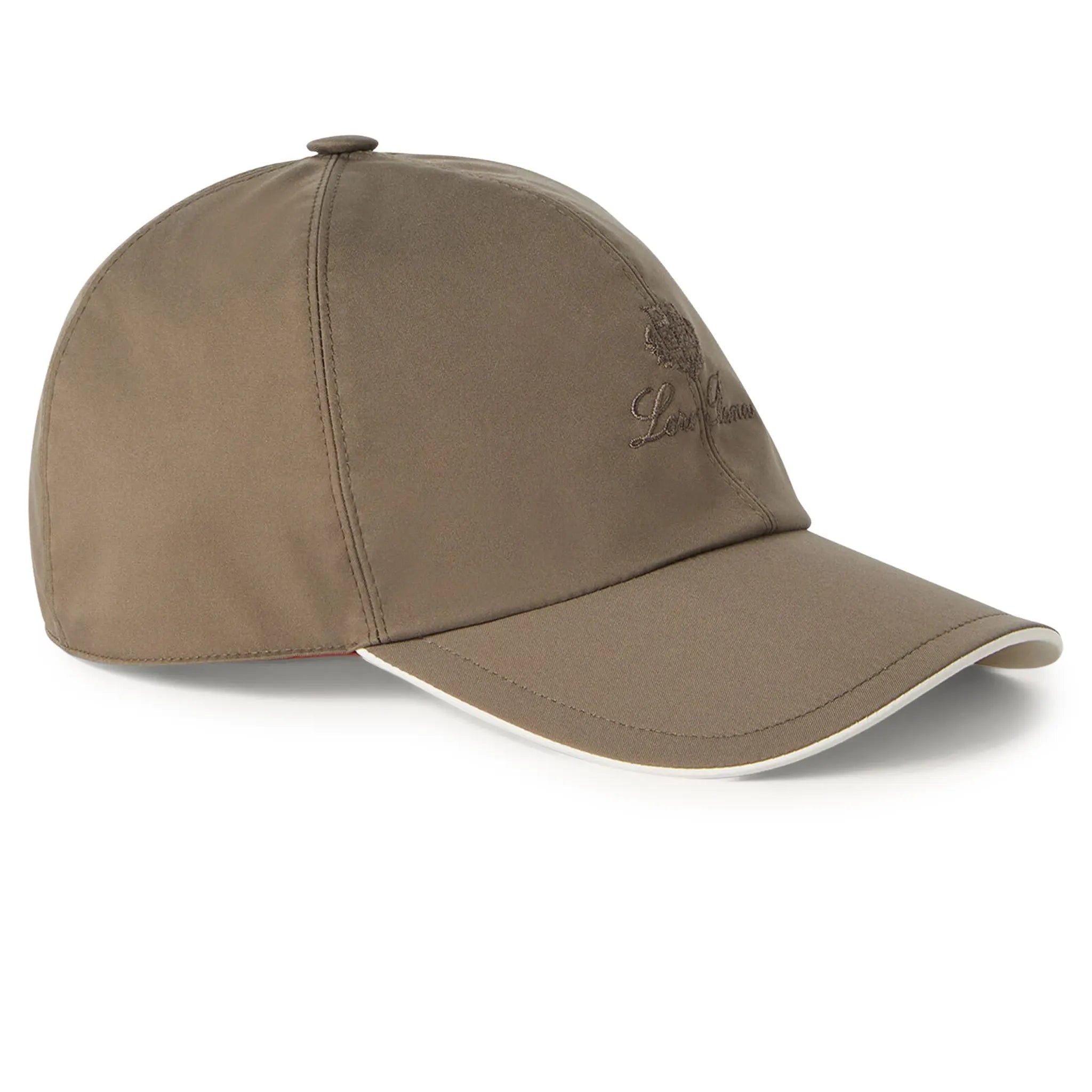 Front Side View of Loro Piana Microfibre Storm System Taiga Ivory Baseball Cap FAP9958_B4VX
