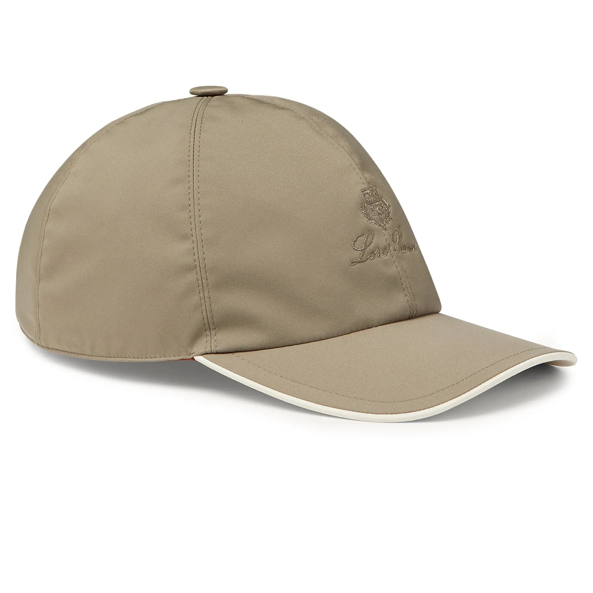 Front Side View of Loro Piana Microfibre Storm System Thyme Ivory Baseball Cap FAP9958_B5LR