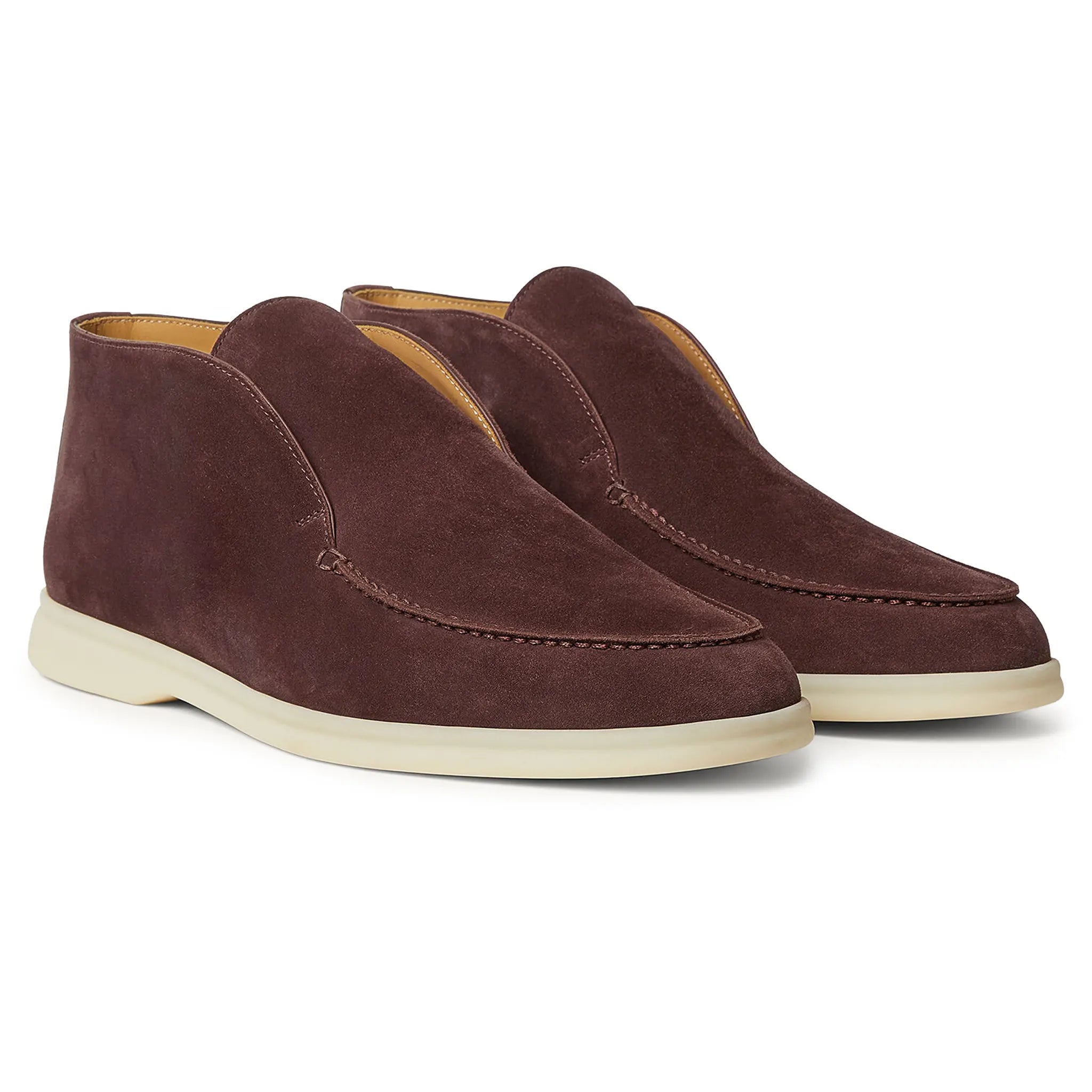 Front Side View of Loro Piana Open Walk Very Dark Maroon Ankle Boot FAB4368_Q0B5