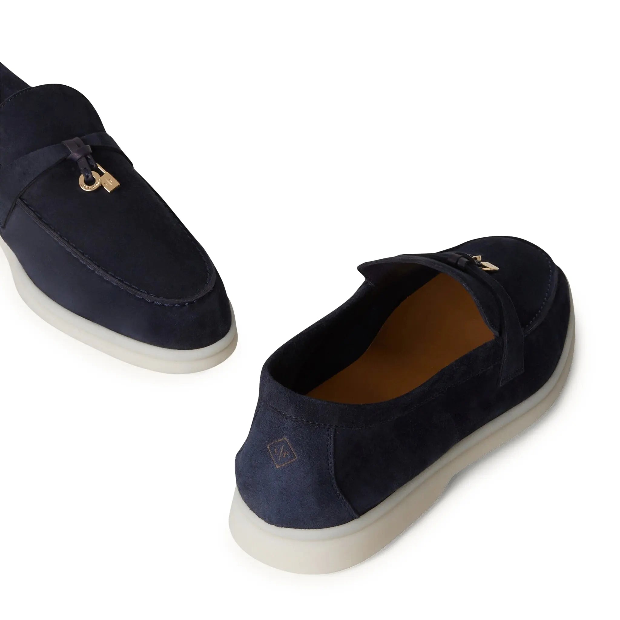 Back Side View of Loro Piana Summer Charms Suede Argo Blue Melange Loafers FAE5444_W948