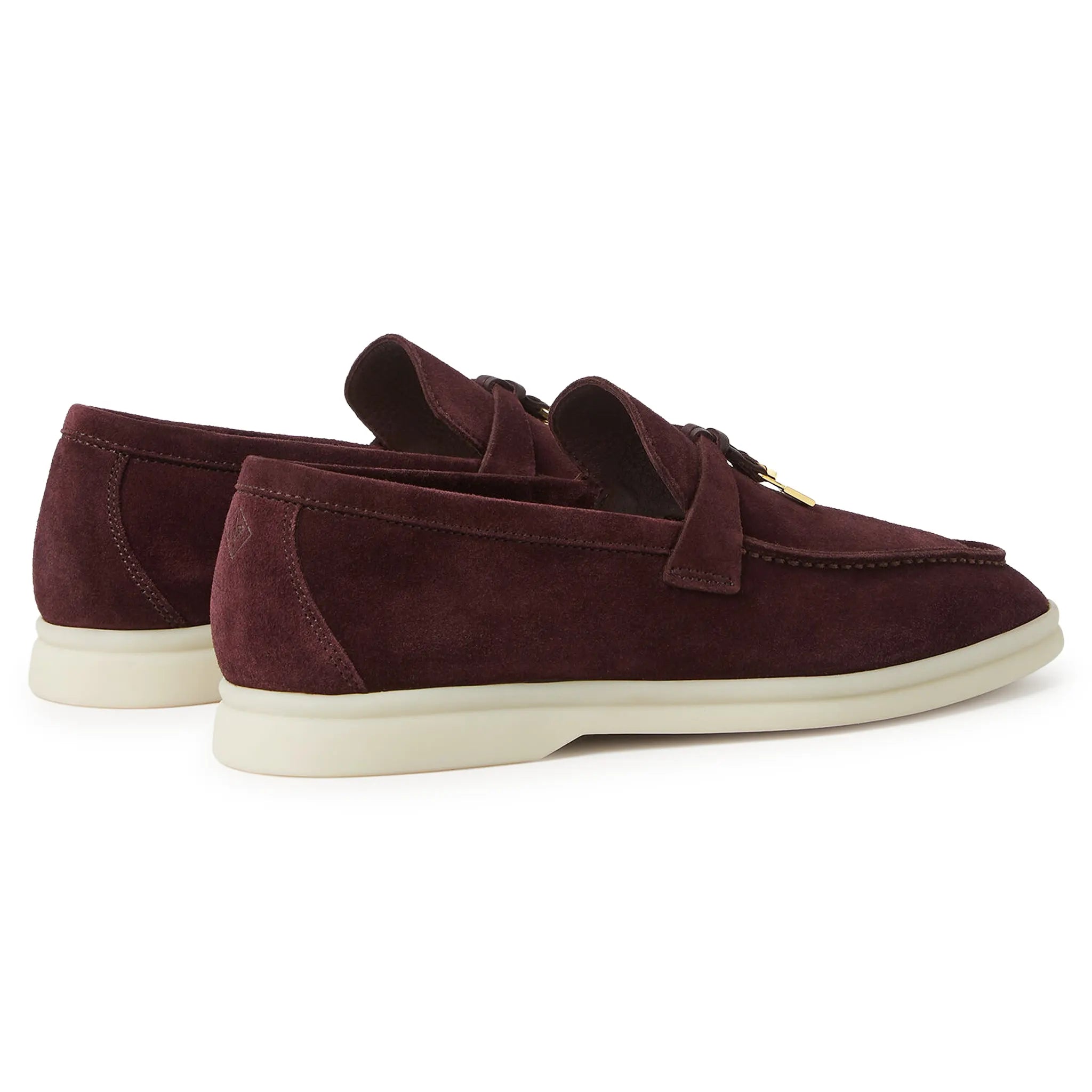 Back Side View of Loro Piana Summer Charms Suede Dark Roast Loafers FAE5444_H1NF