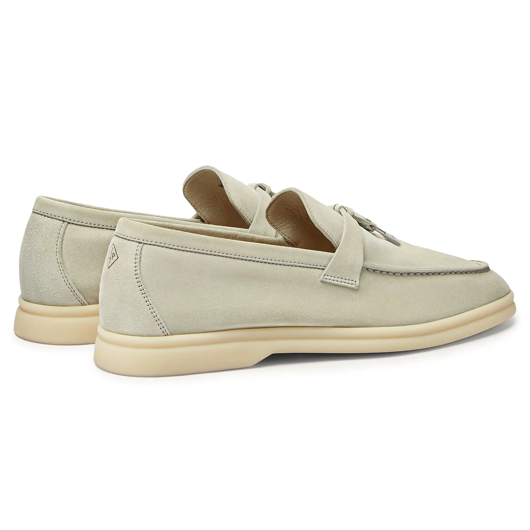 Heel view of Loro Piana Summer Charms Suede Deep Ice Loafers