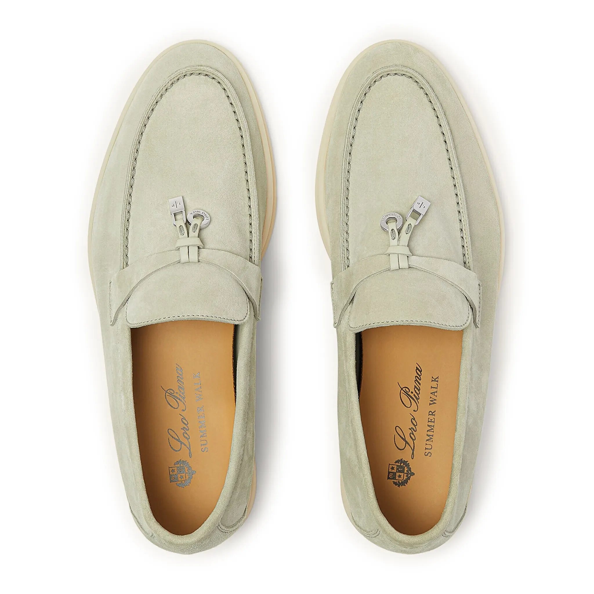Top view of Loro Piana Summer Charms Suede Deep Ice Loafers