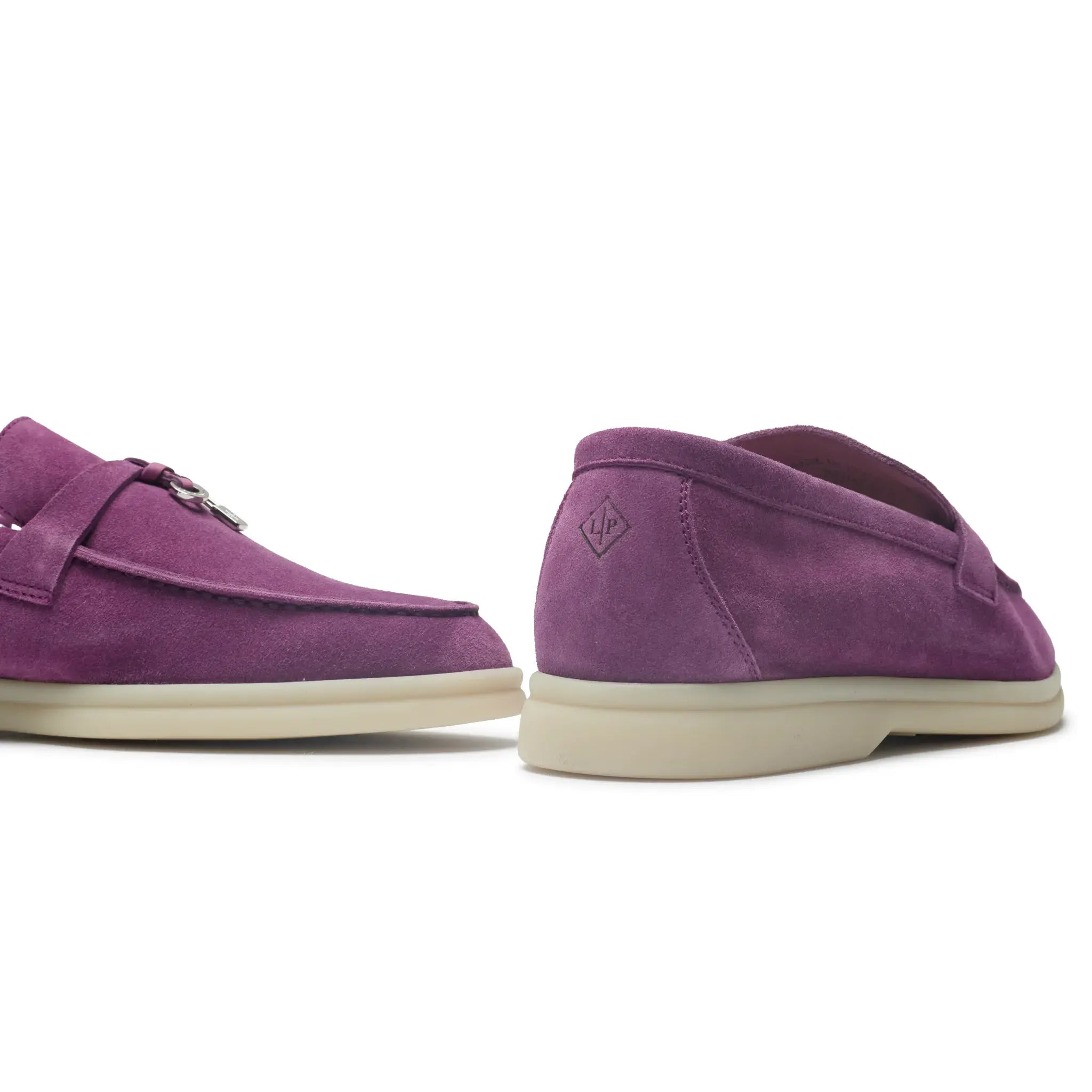 Back Side View of Loro Piana Summer Charms Suede Purple Daisy Loafers FAE5444_K01P