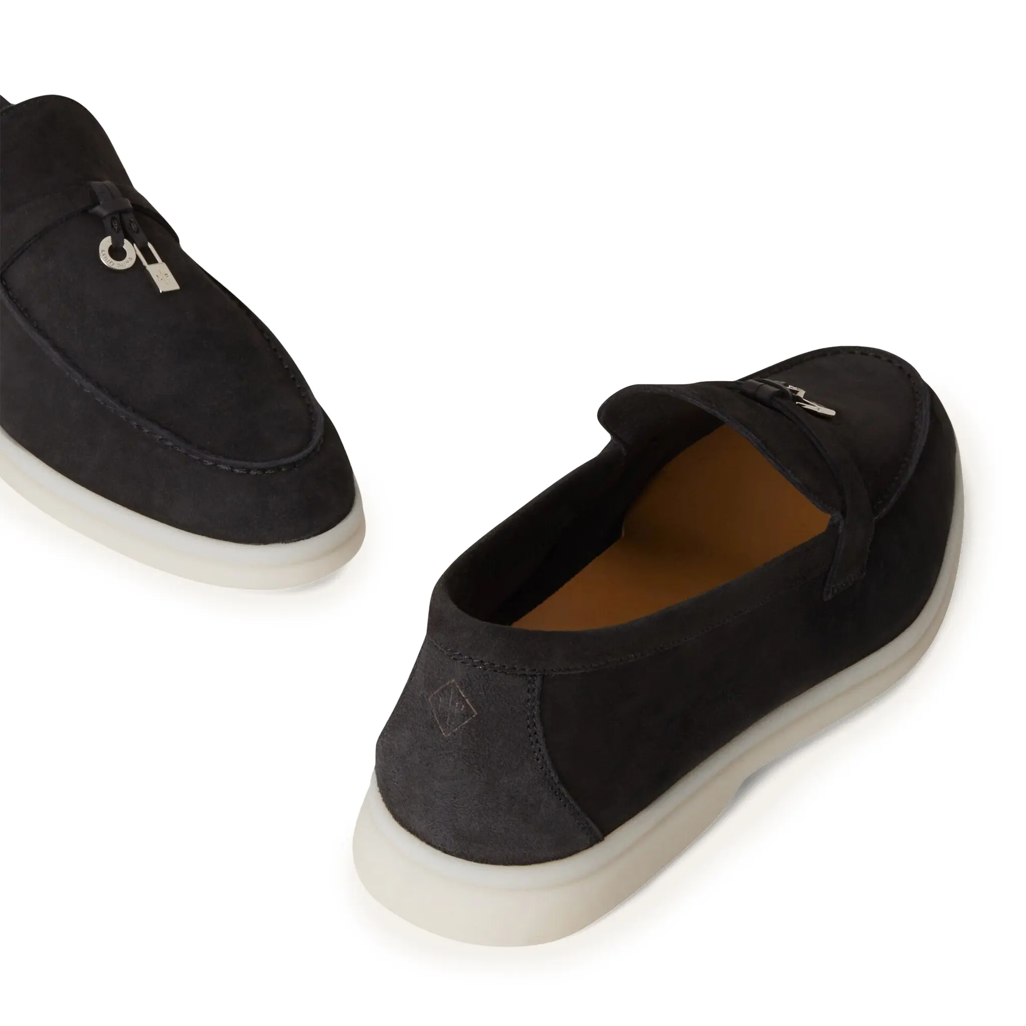 Back detail view of Loro Piana Summer Charms Walk Suede Caviar Loafers