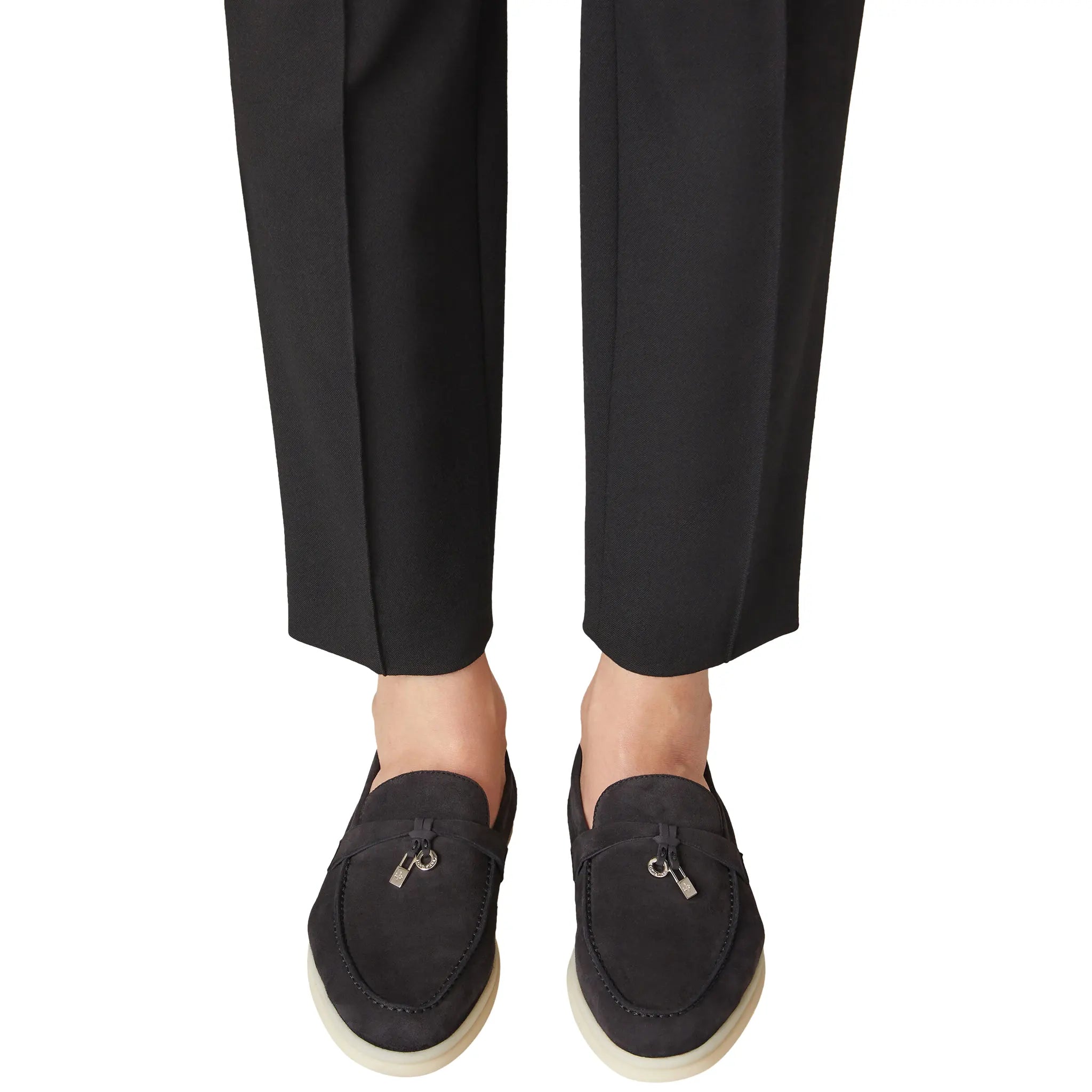 Model view of Loro Piana Summer Charms Walk Suede Caviar Loafers