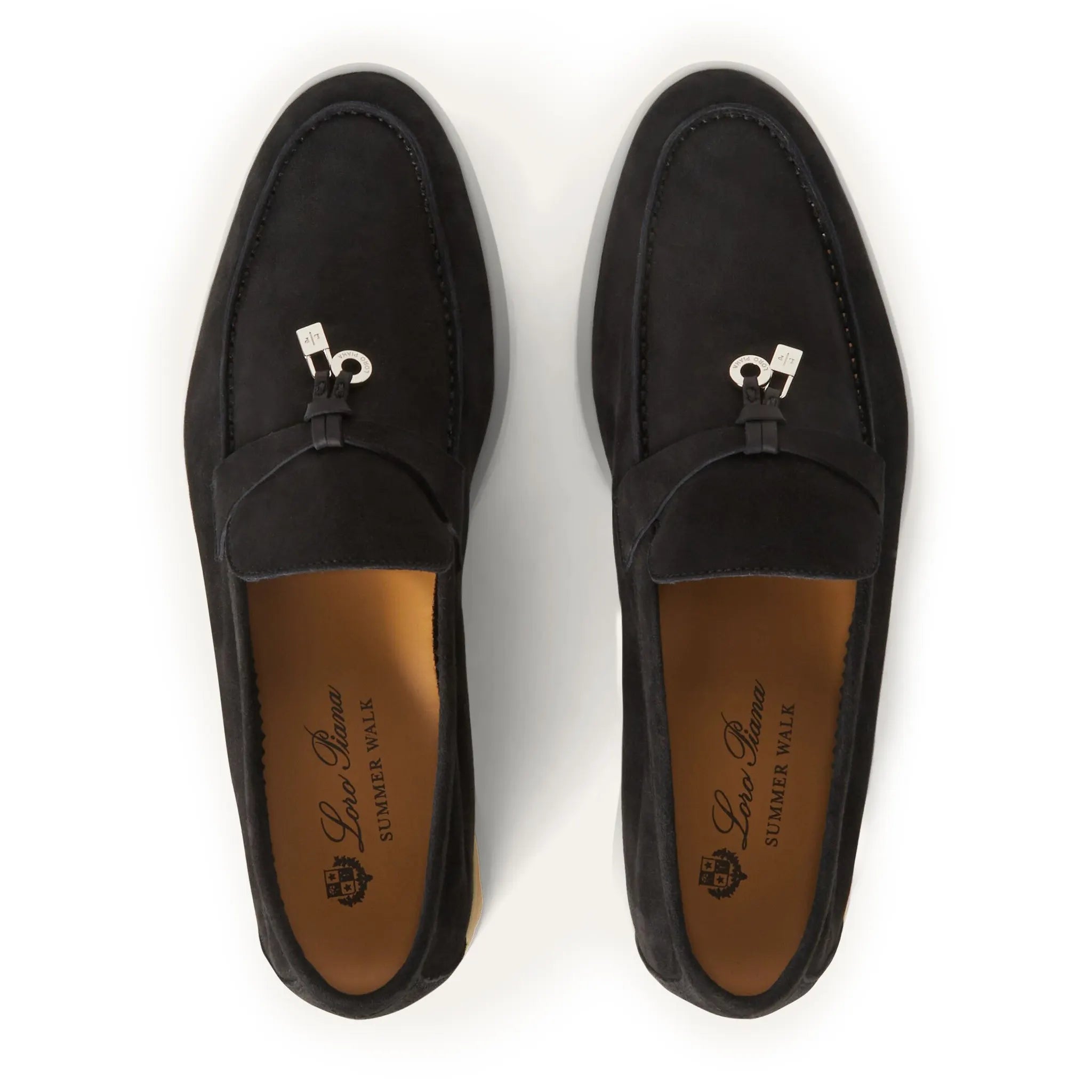 Top view of Loro Piana Summer Charms Walk Suede Caviar Loafers