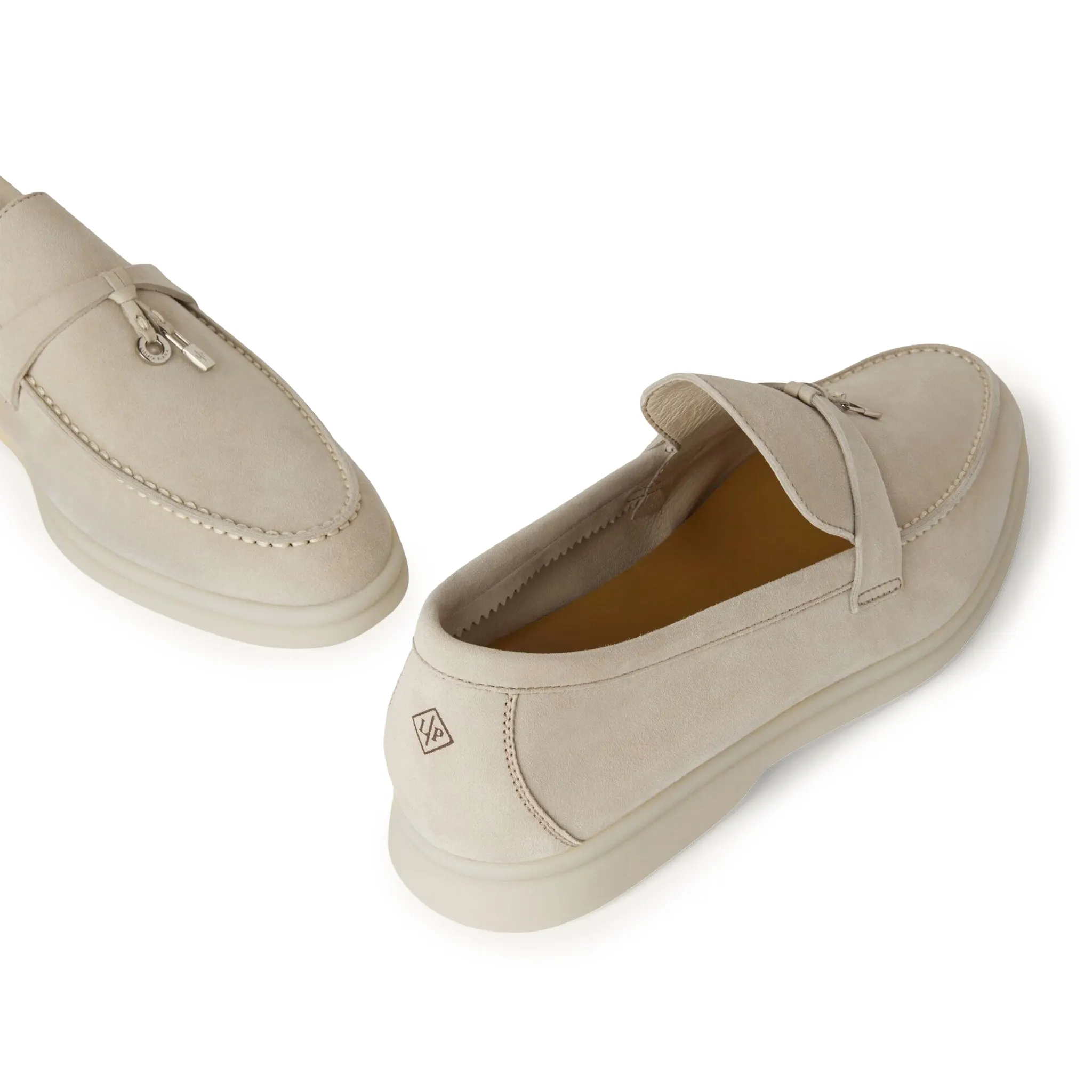 Back detail view of Loro Piana Summer Charms Walk Suede Goatskin Powder Pearl Loafers FAE5444_A760