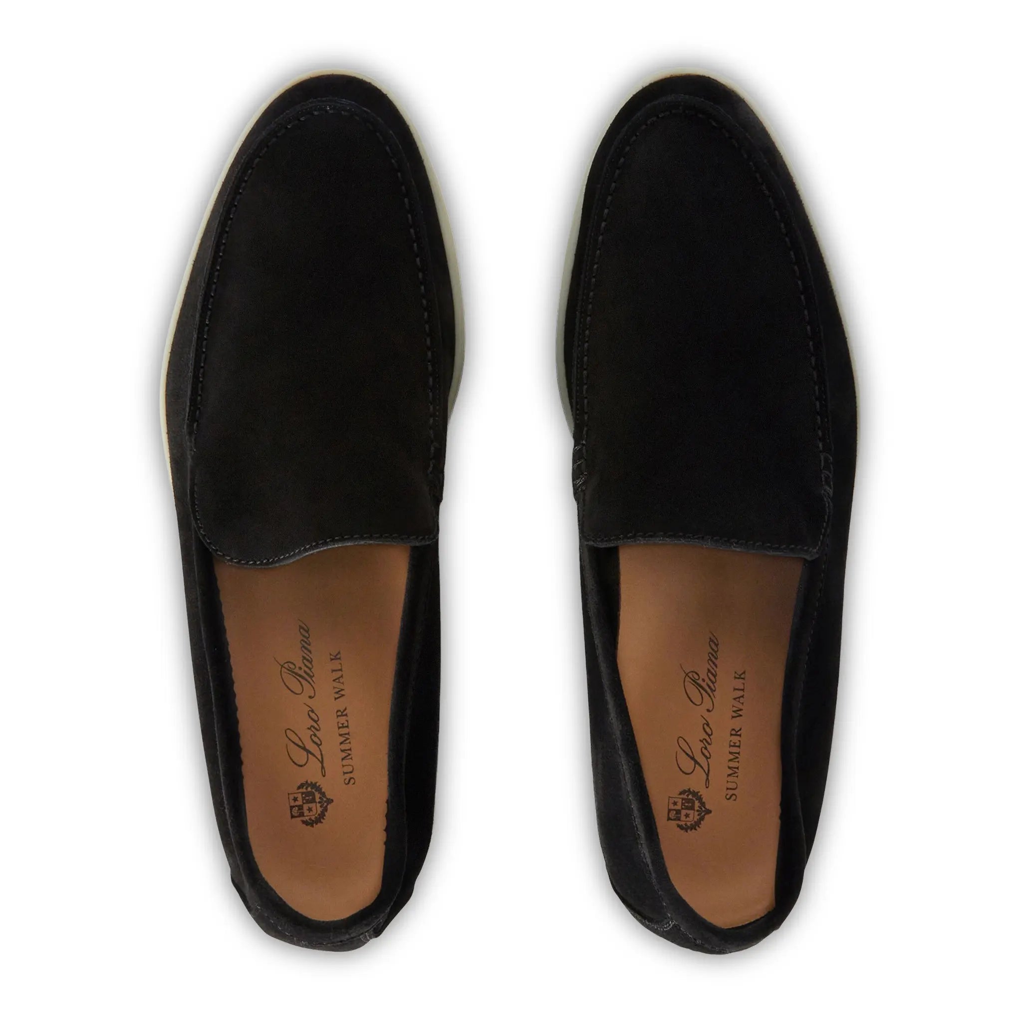 Upper View of Loro Piana Summer Walk Suede Black Loafers FAE8124_8000