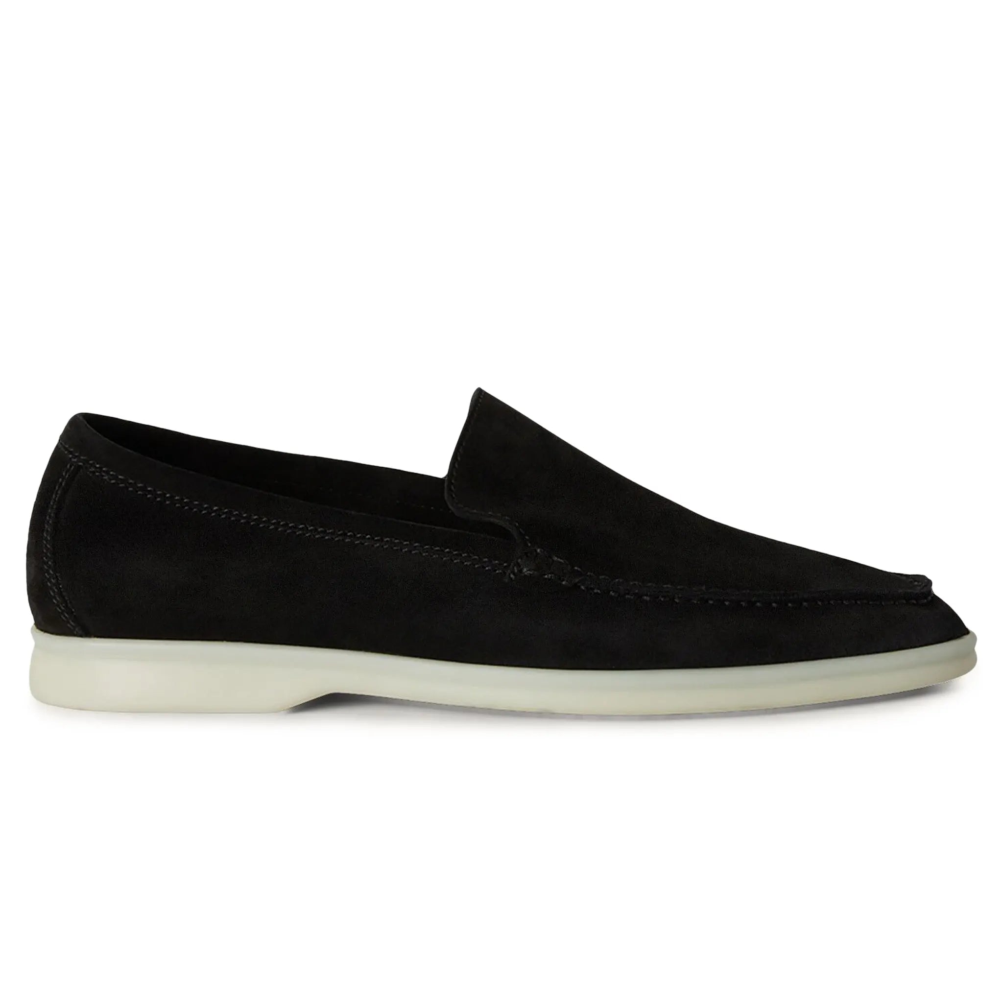 Side view of Loro Piana Summer Walk Suede Black Loafers