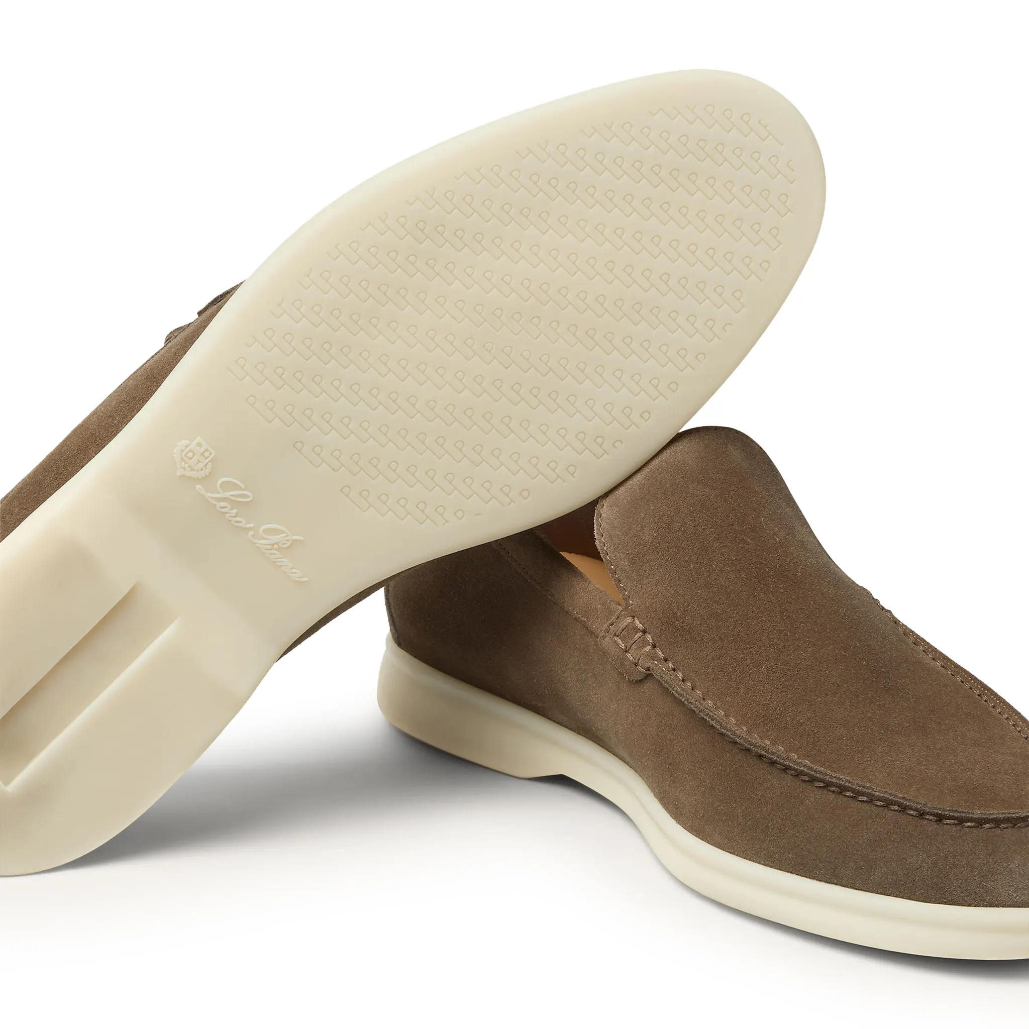 Sole View of Loro Piana Summer Walk Suede Canteen Loafers FAE8124_M0XI
