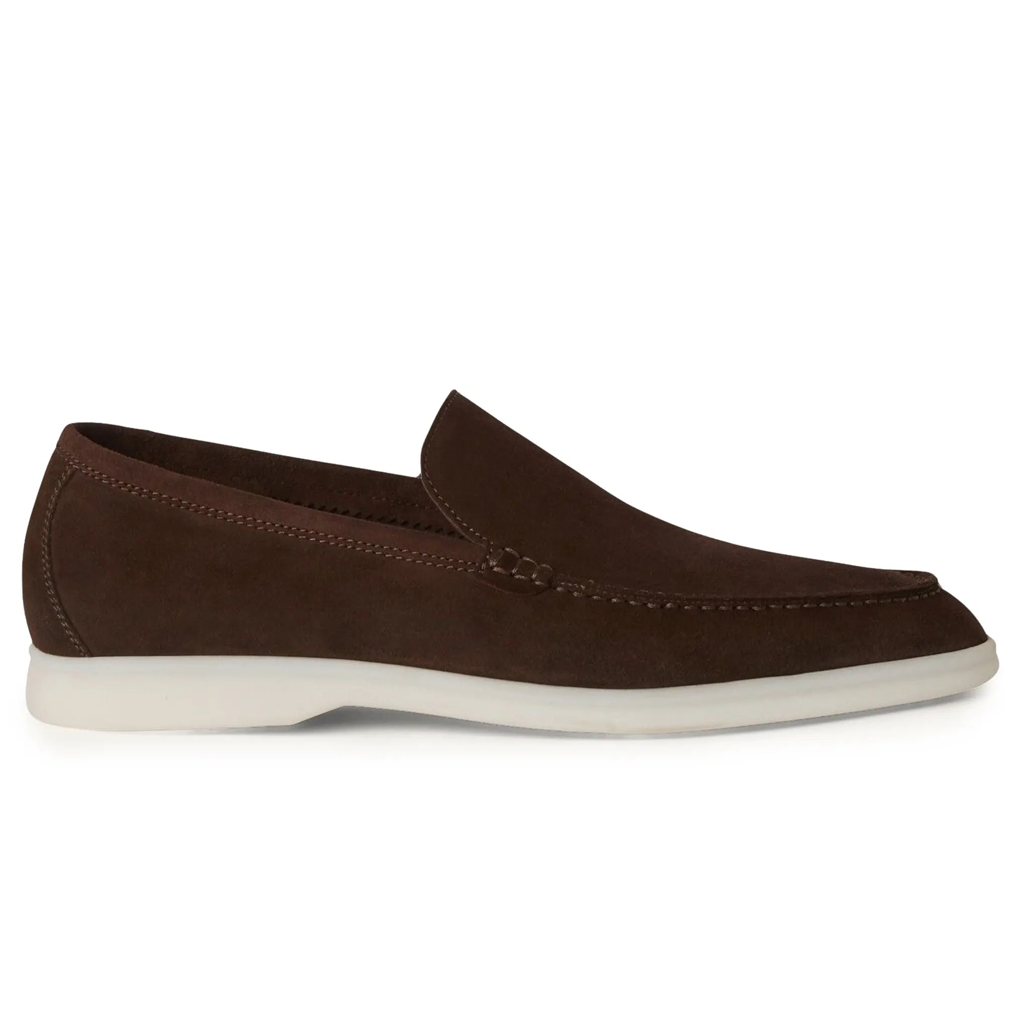 Side View of Loro Piana Summer Walk Suede Chocolate Loafers FAE8124