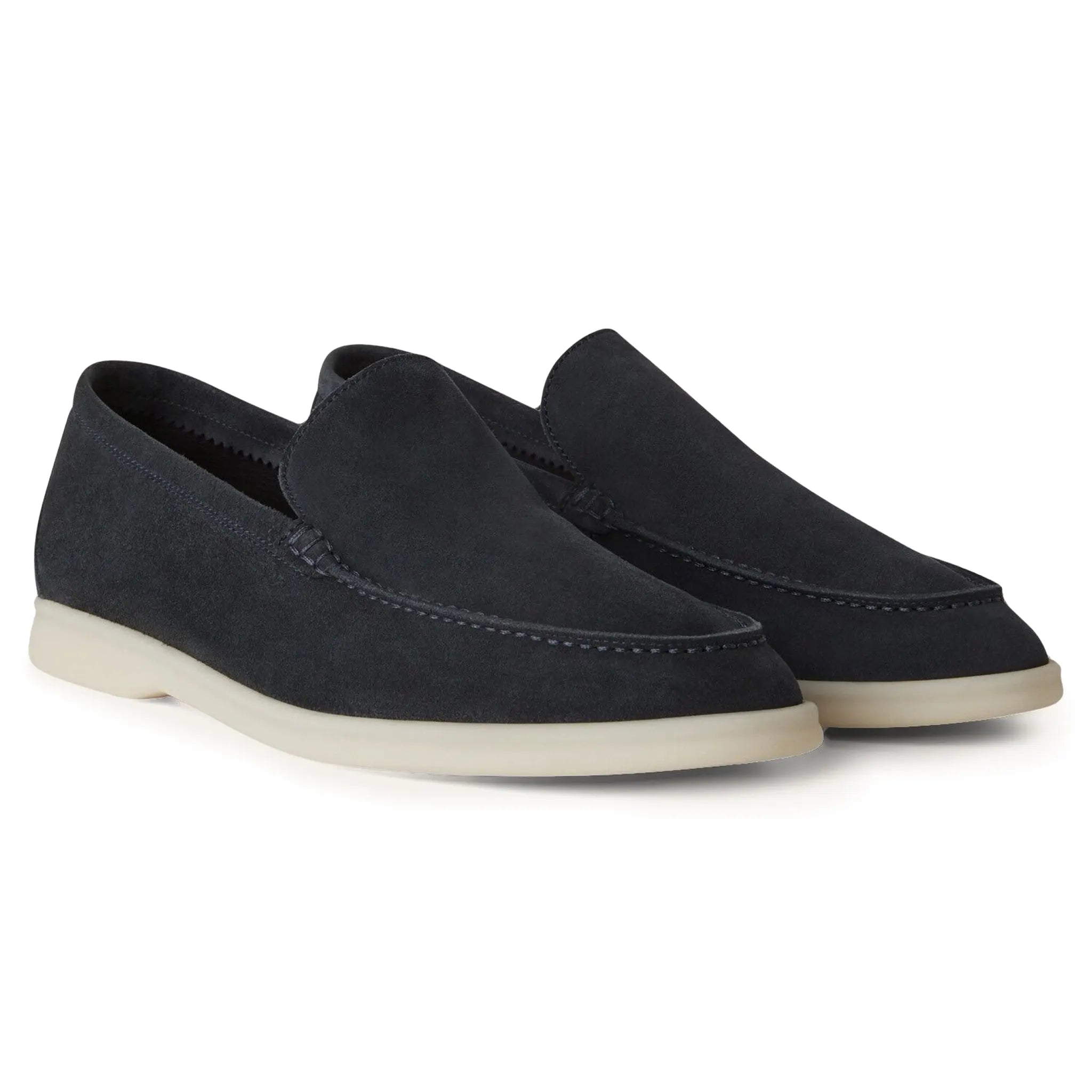 Front side view of Loro Piana Summer Walk Suede Classic Blue Loafers