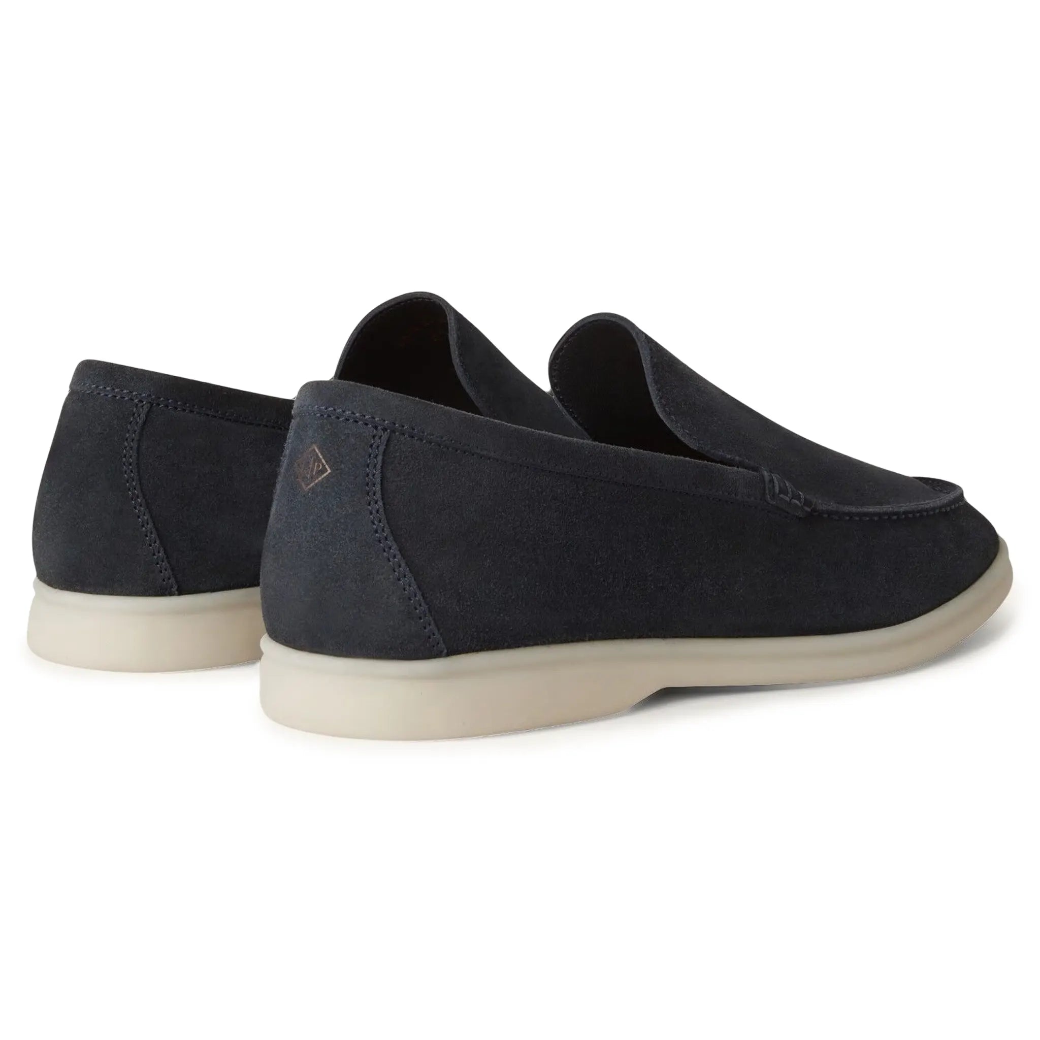 Heel view of Loro Piana Summer Walk Suede Classic Blue Loafers