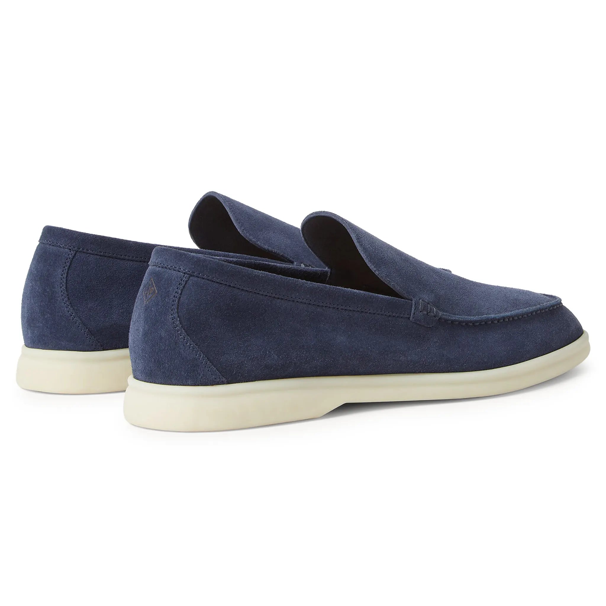 Back Side View of Loro Piana Summer Walk Suede Dark Deep Sea Loafers FAE8124_W1JT