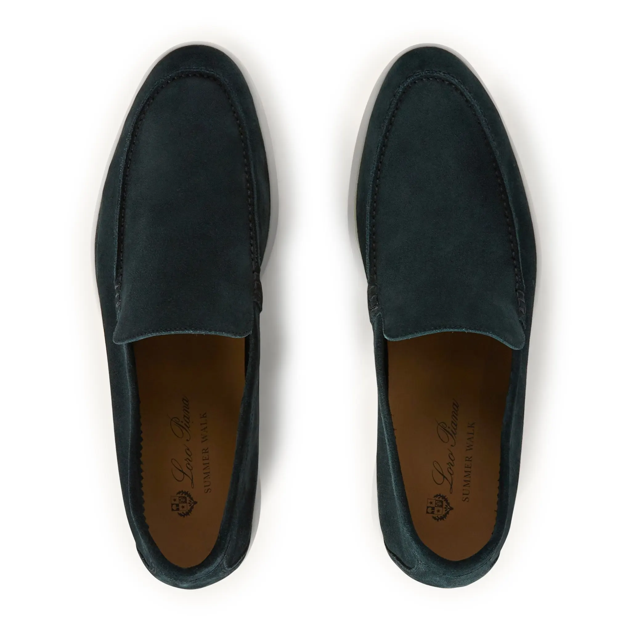 Upper View of Loro Piana Summer Walk Suede Dark Green Loafers FAE8124