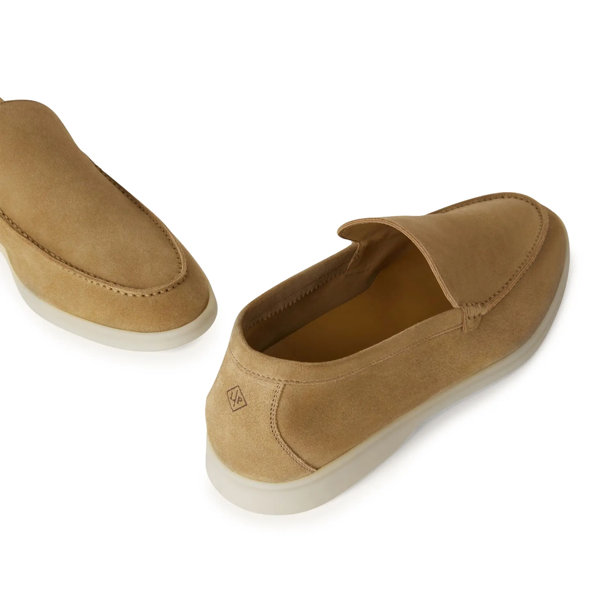 Back Side View of Loro Piana Summer Walk Suede Light Wood Smoke Loafers FAE8124