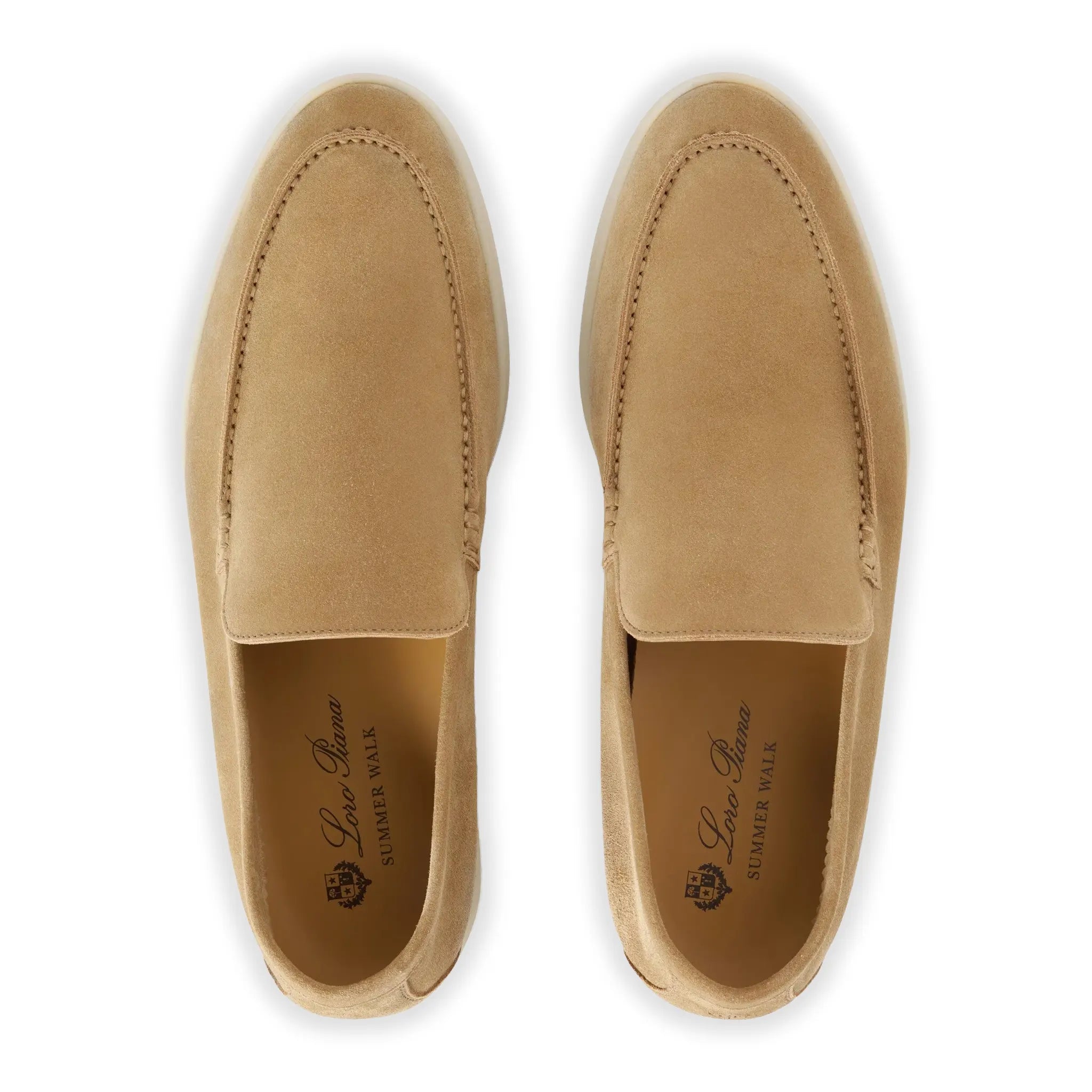 Upper View Of Loro Piana Summer Walk Suede Light Wood Smoke Loafers FAE8124