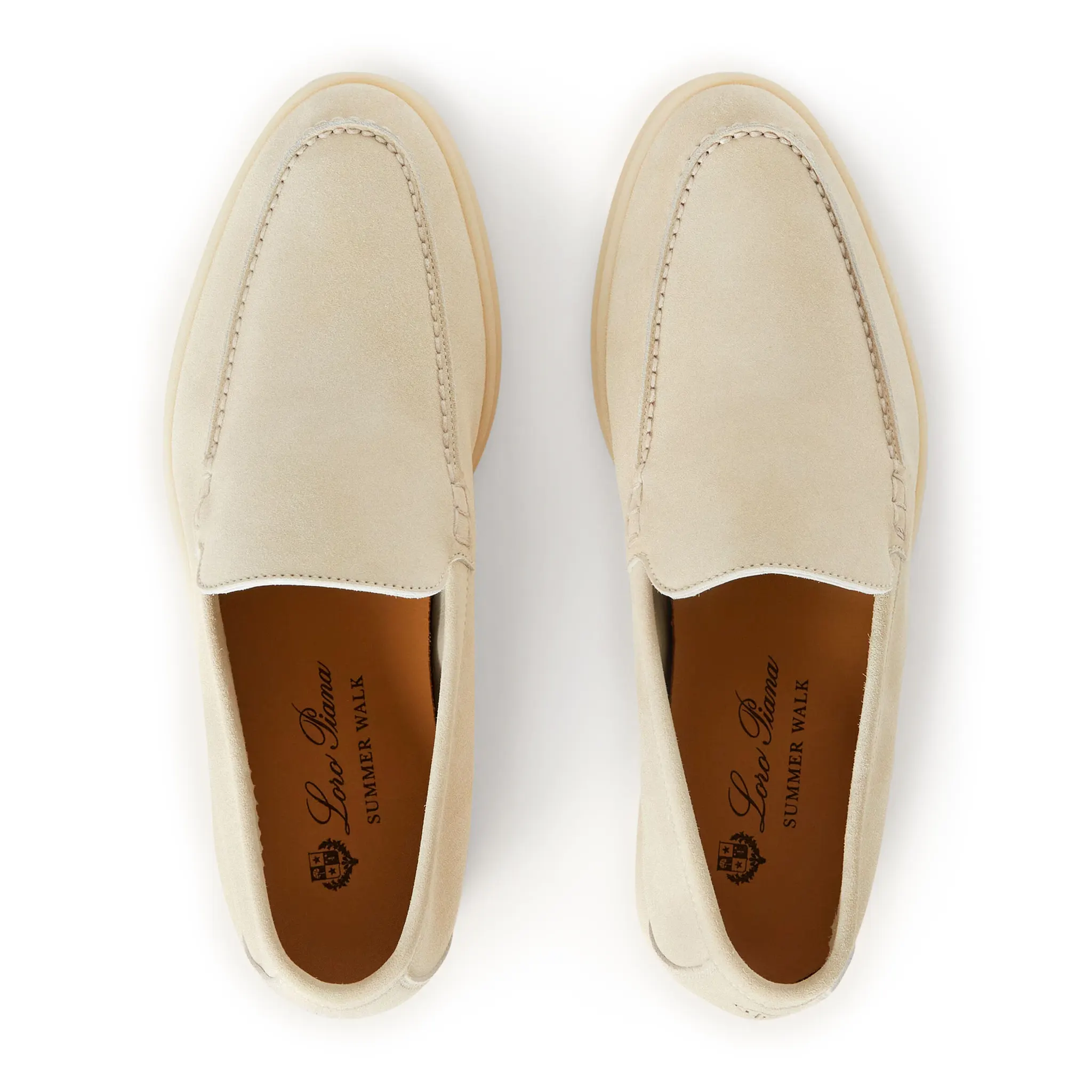 Top view of Loro Piana Summer Walk Suede Nougat Loafers FAI1392