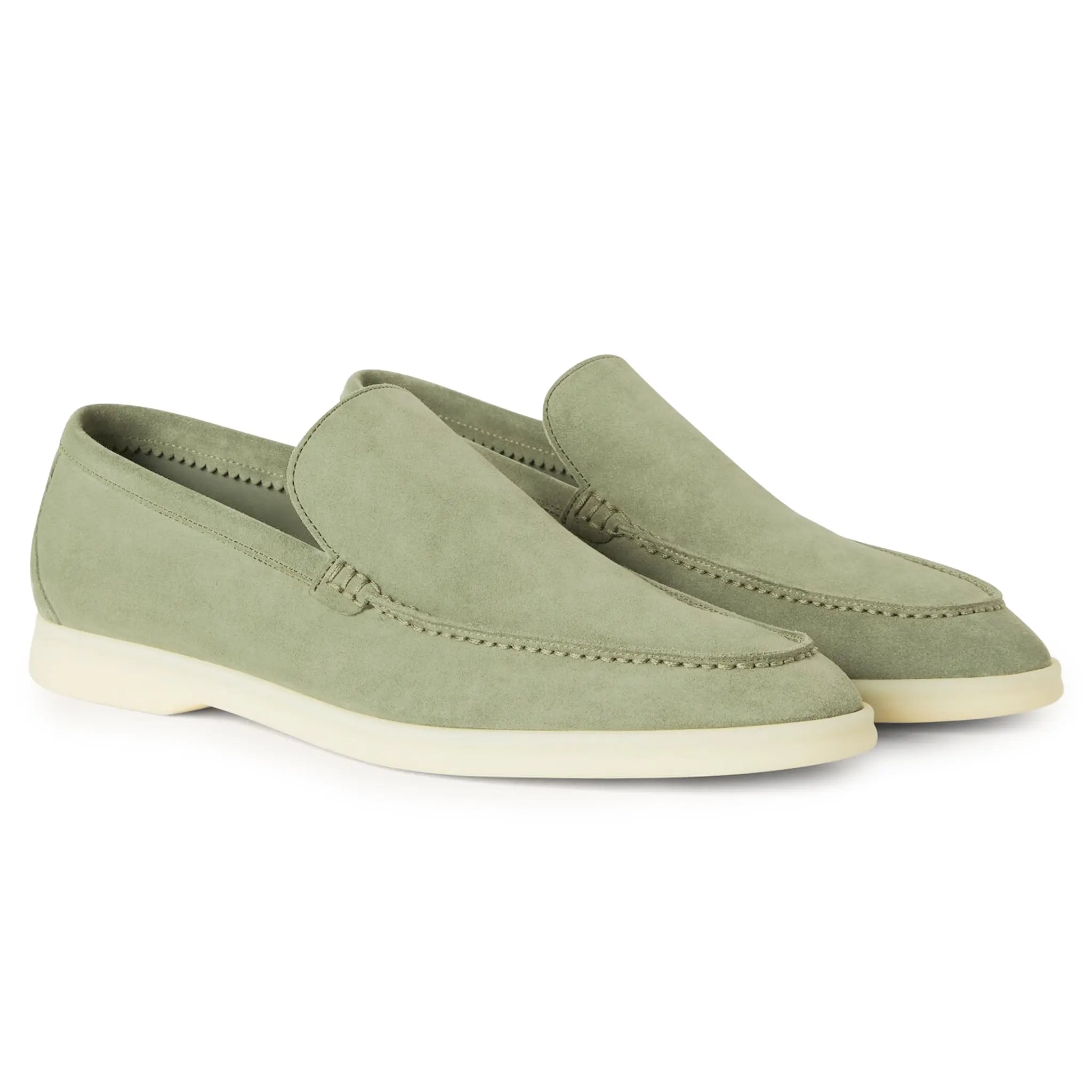 Front Side View of Loro Piana Summer Walk Suede Shamrock Loafers FAE8124