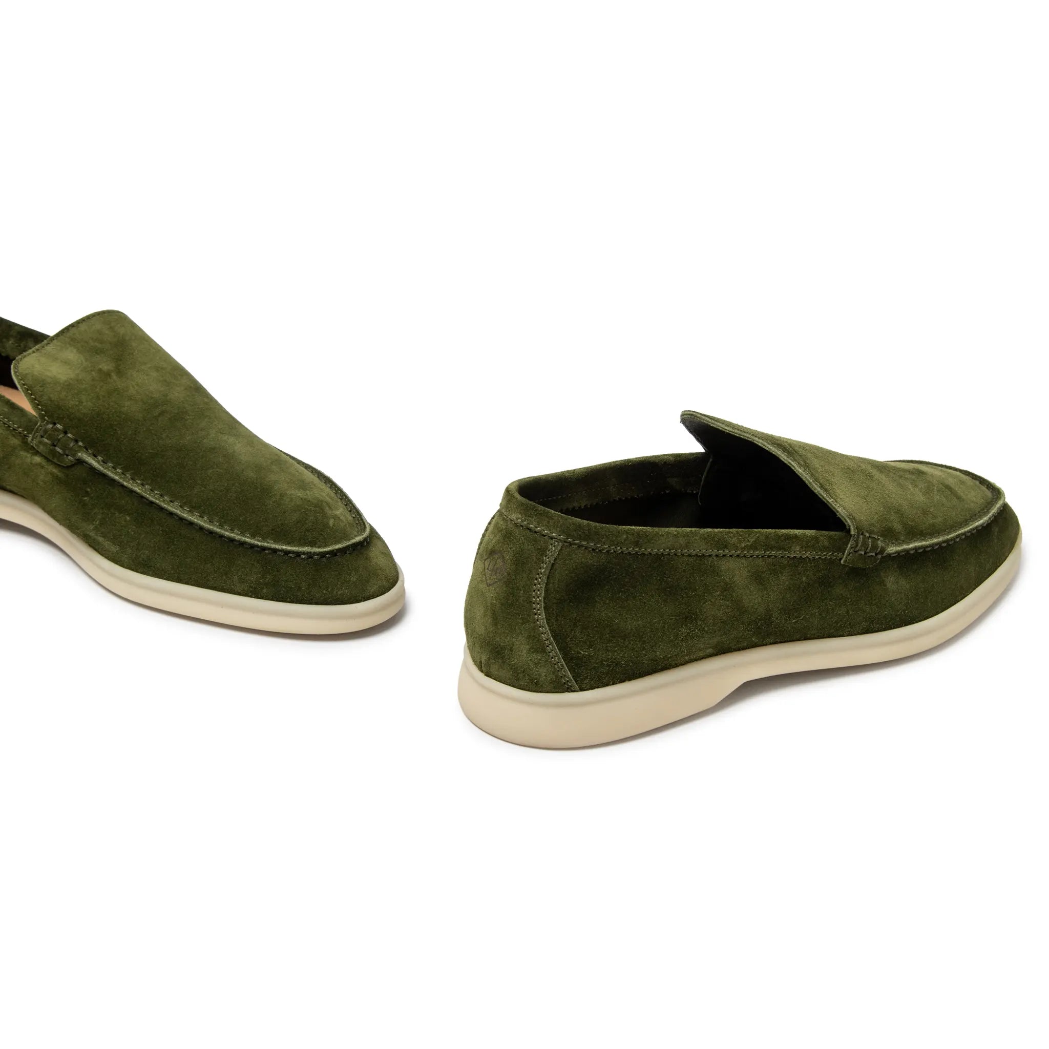 Front Side View of Loro Piana Summer Walk Suede Verde Harrods Loafers FAG5861