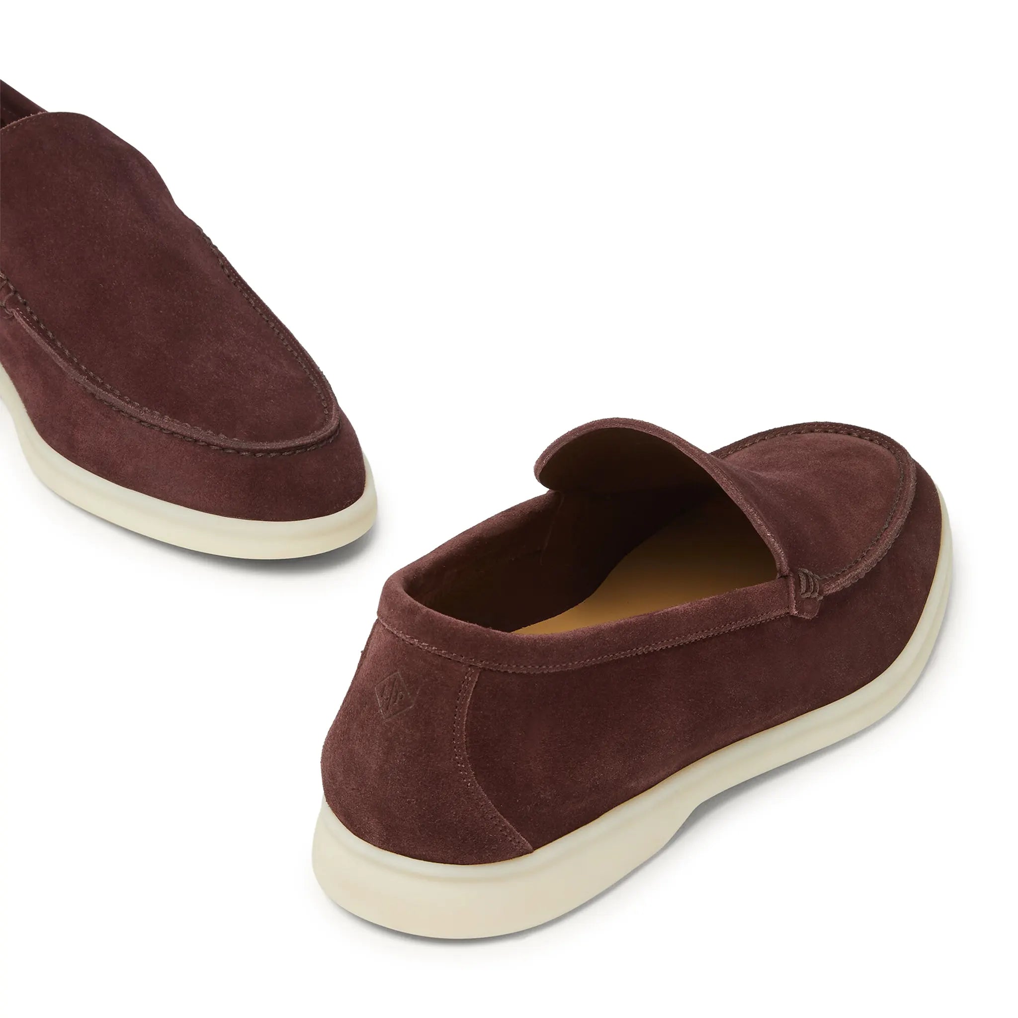 Back Side View of Loro Piana Summer Walk Suede Very Dark Maroon Loafers FAE8124_Q0B5